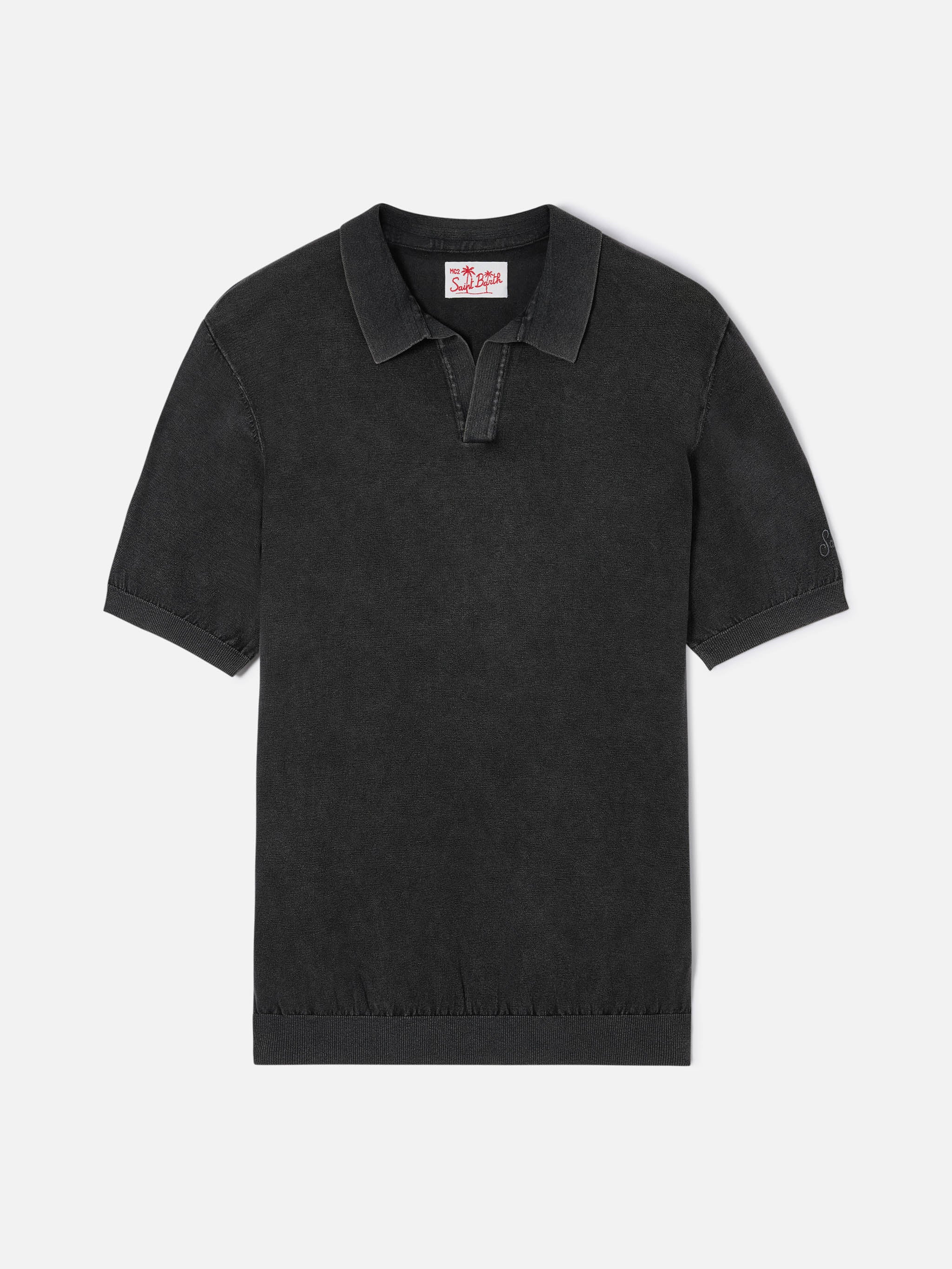 mc2-saint-barth-sloan-polo-uomo-in-maglia-nera-ice-cotton-vintage-senza-bottoni image 5