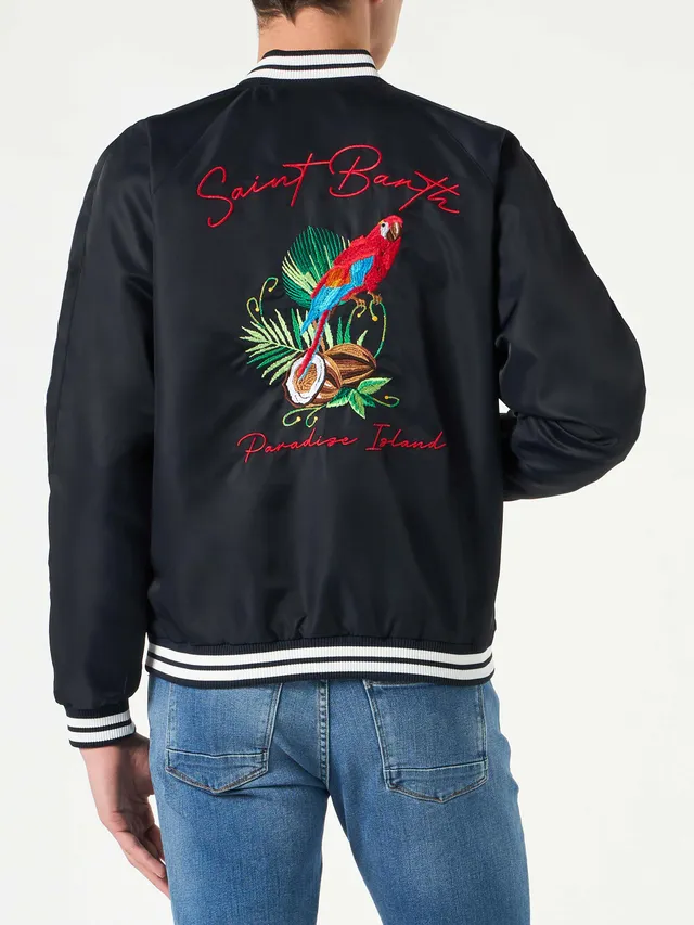 mc2-saint-barth-oakland-giacca-leggera-blu-navy-con-ricamo-pappagalli-uomo image 1