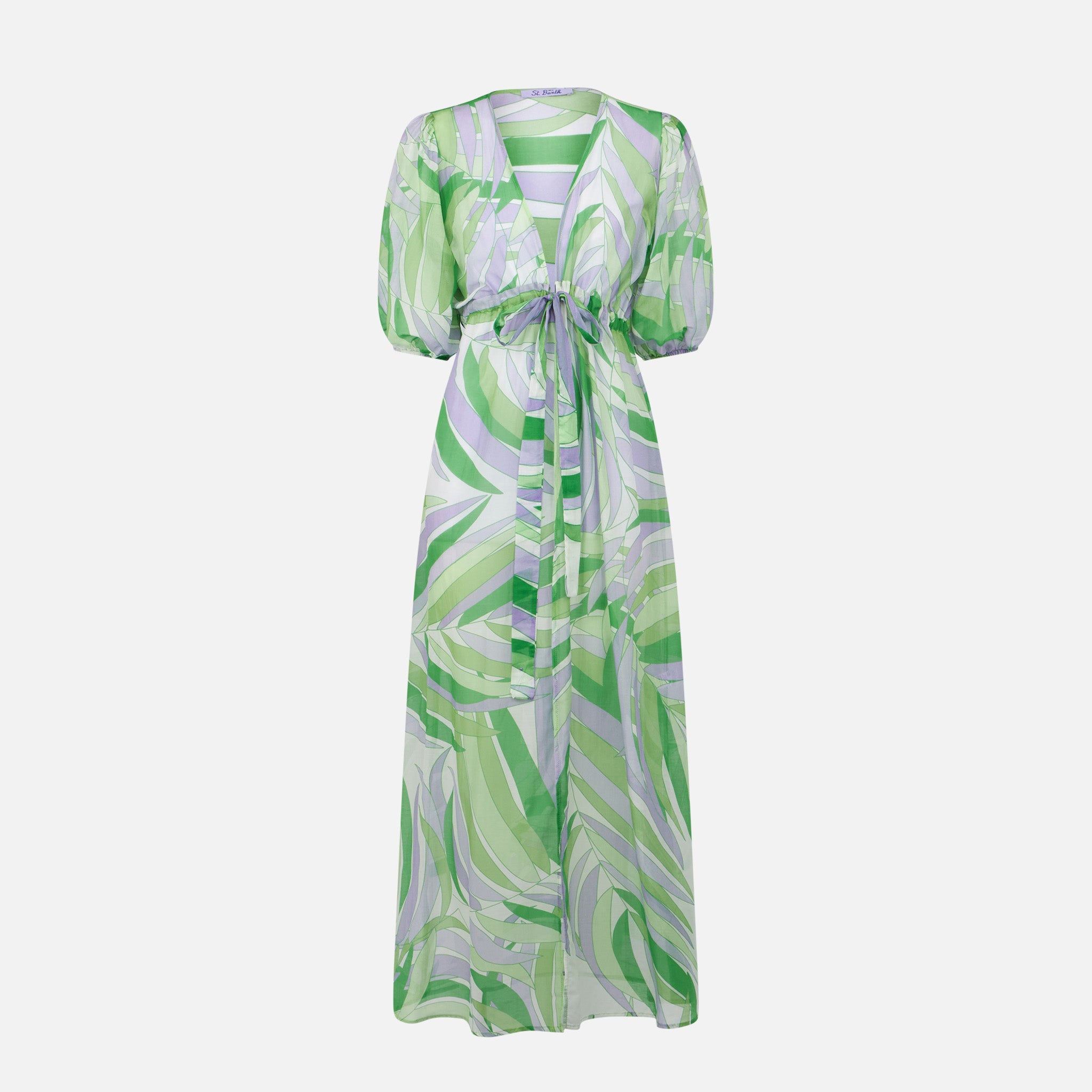 mc2-saint-barth-abito-lungo-cotone-e-seta-scollo-v-verde-donna image 4