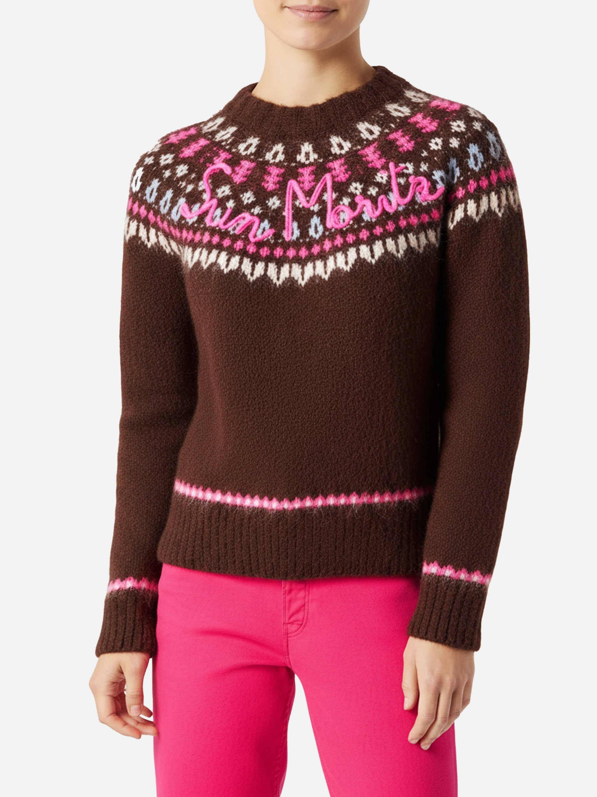mc2-saint-barth-new-queen-nordic-maglione-donna-jacquard-marrone image 1