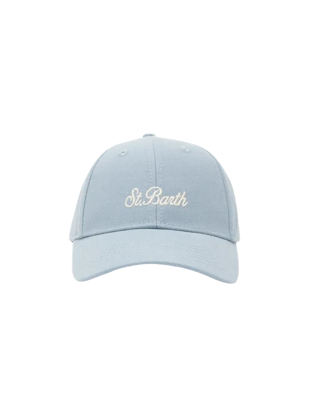 mc2-saint-barth-cappellino-da-baseball-jr-in-lino-azzurro-con-ricamo-saint-barth image 1