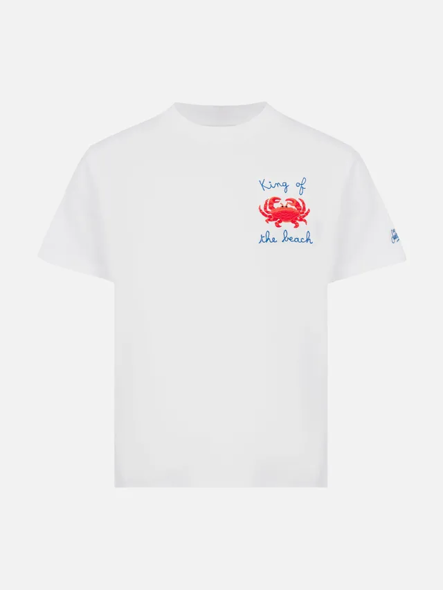 mc2-saint-barth-portofino-jr-t-shirt-in-cotone-ricamo-king-of-the-beach-bianco image 1