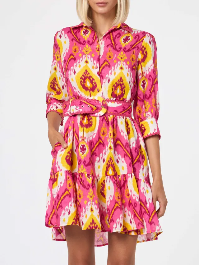 mc2-saint-barth-abito-corto-daisi-in-lino-fucsia-e-giallo-fantasia-ikat image 1