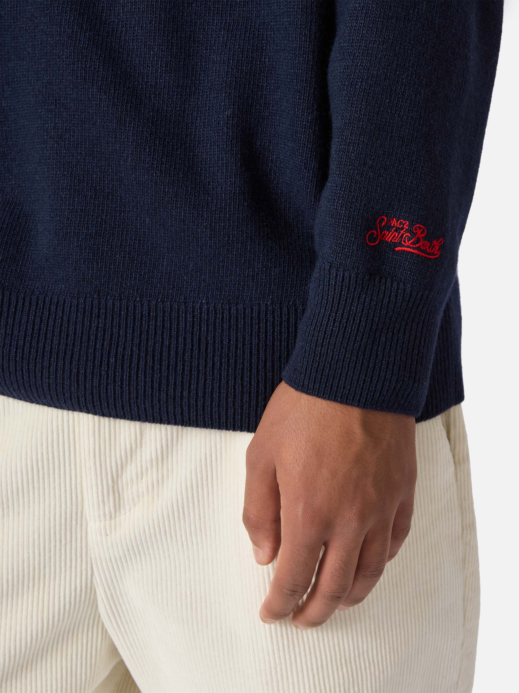 mc2-saint-barth-maglione-heron-uomo-girocollo-blu-jacquard-vacanze-di-natale image 4