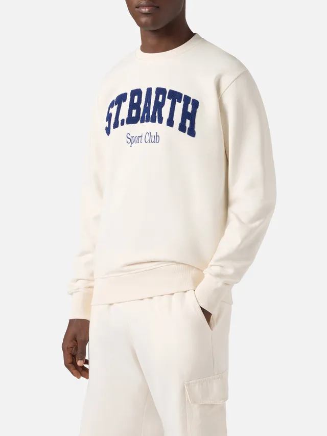 mc2-saint-barth-felpa-ponza-in-cotone-crema-con-logo-sport-club-effetto-spugna image 1