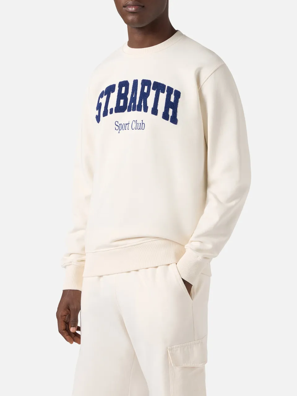 mc2-saint-barth-felpa-ponza-in-cotone-crema-con-logo-sport-club-effetto-spugna image 1