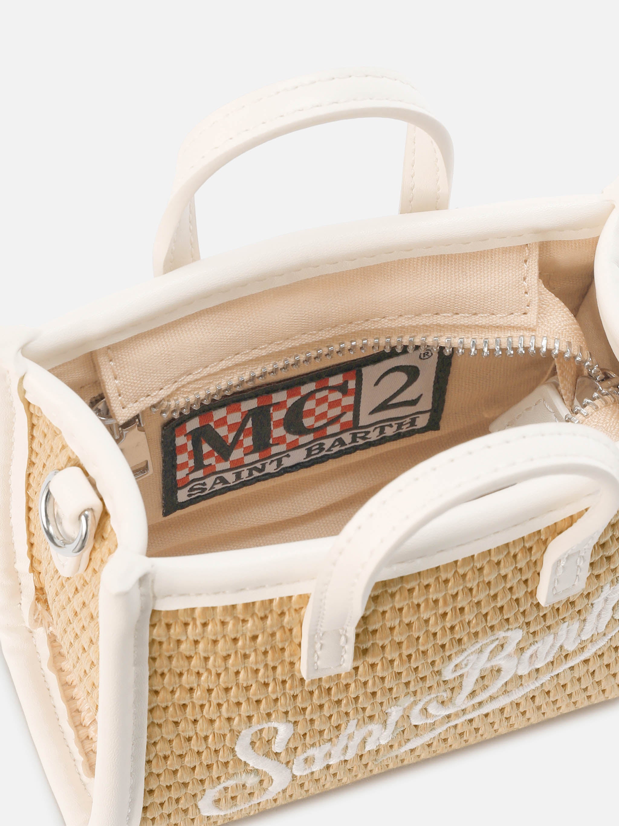 mc2-saint-barth-borsa-vivian-micro-effetto-paglia-beige-con-logo-bianco-ricamato image 5