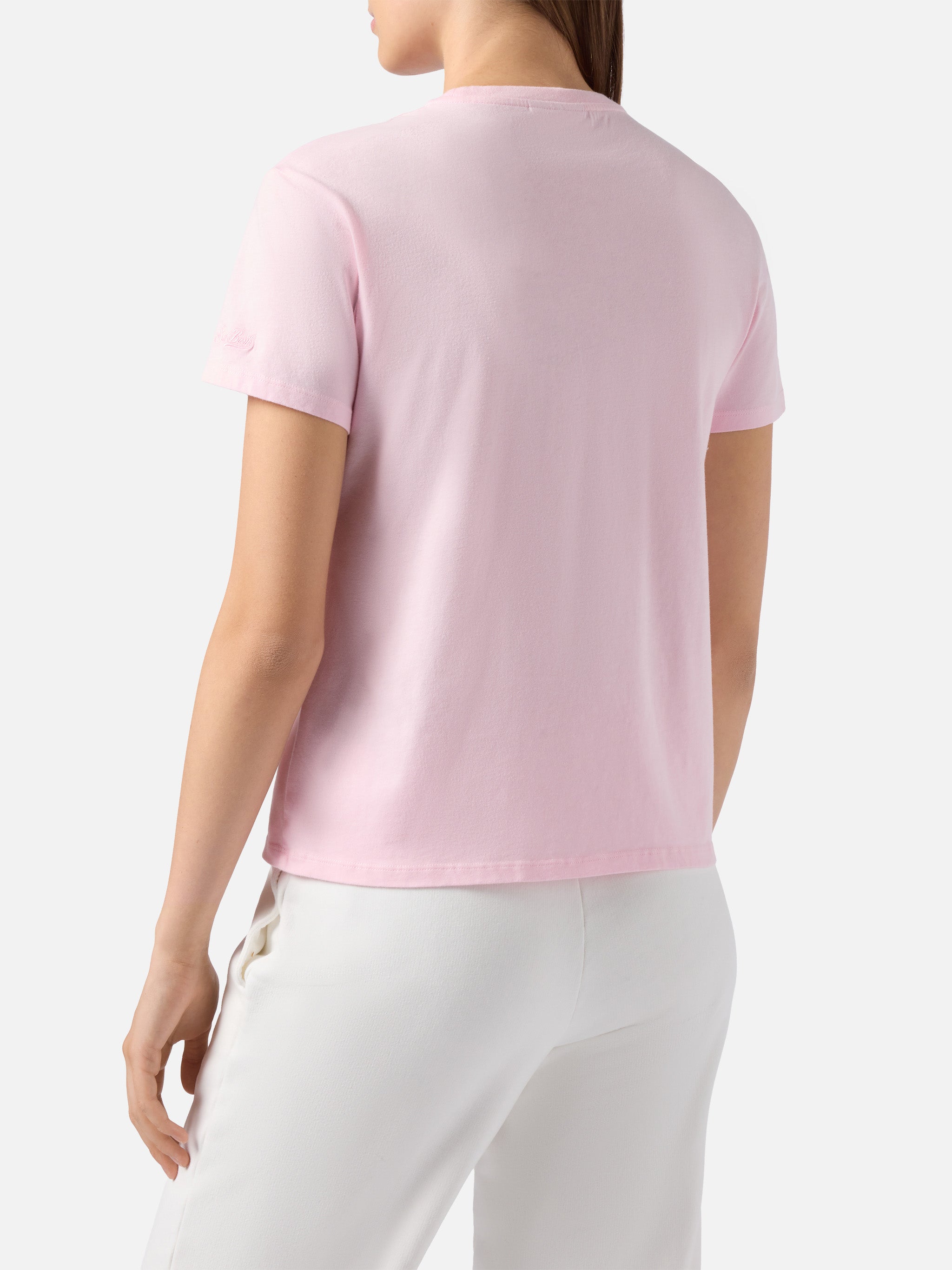 mc2-saint-barth-t-shirt-donna-emilie-cotone-rosa-ricamo-ski-you-later image 3