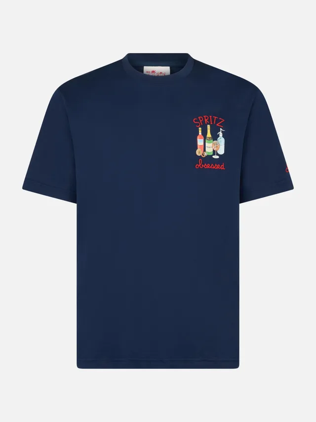 mc2-saint-barth-t-shirt-uomo-blu-con-ricamo-spritz-obsessed-cotone-puro-girocoll image 1
