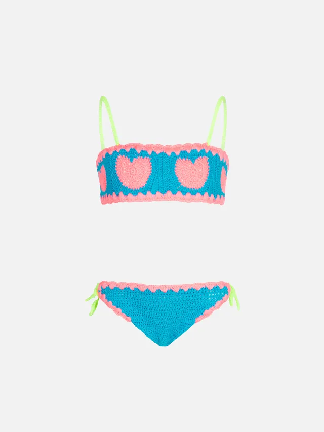 mc2-saint-barth-bikini-a-fascia-bambina-all-uncinetto-con-cuori-celeste-con-orli image 1