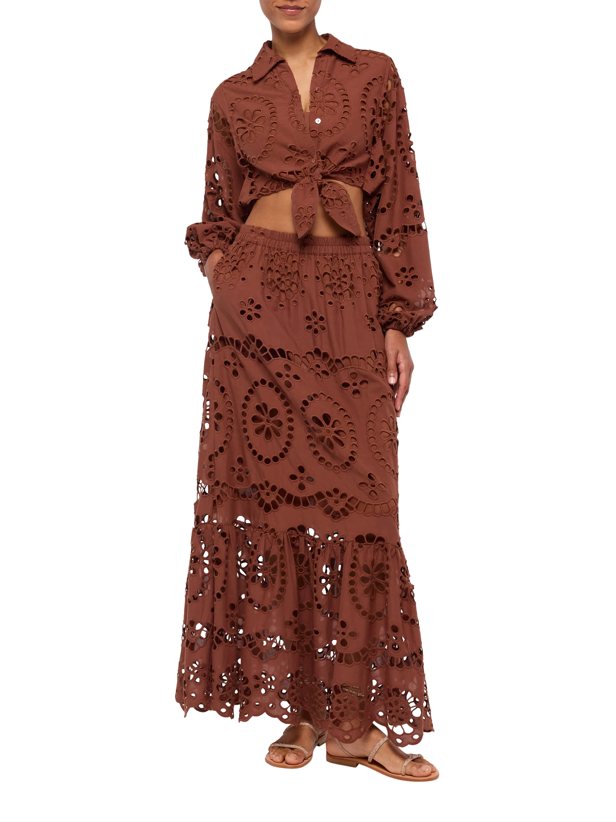 mc2-saint-barth-febe-camicia-corta-donna-pizzo-sangallo-cotone-marrone-cammello image 5