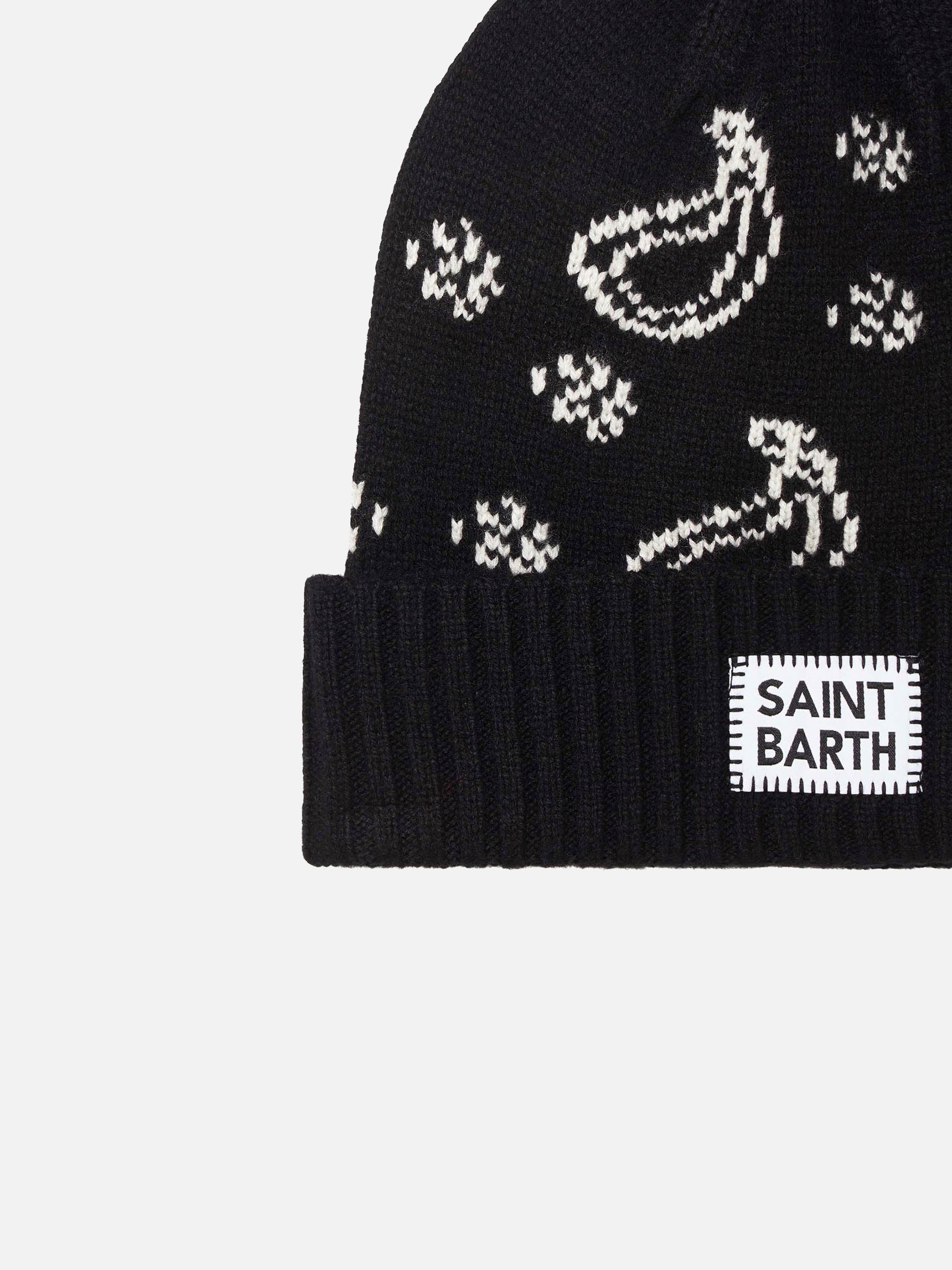 mc2-saint-barth-holden-berretto-nero-in-misto-lana-con-stampa-bandana image 3