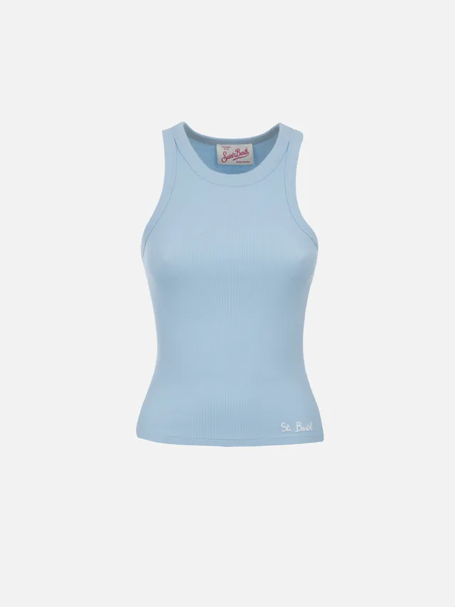 mc2-saint-barth-ada-canotta-donna-in-cotone-a-coste-azzurro-chiaro image 1