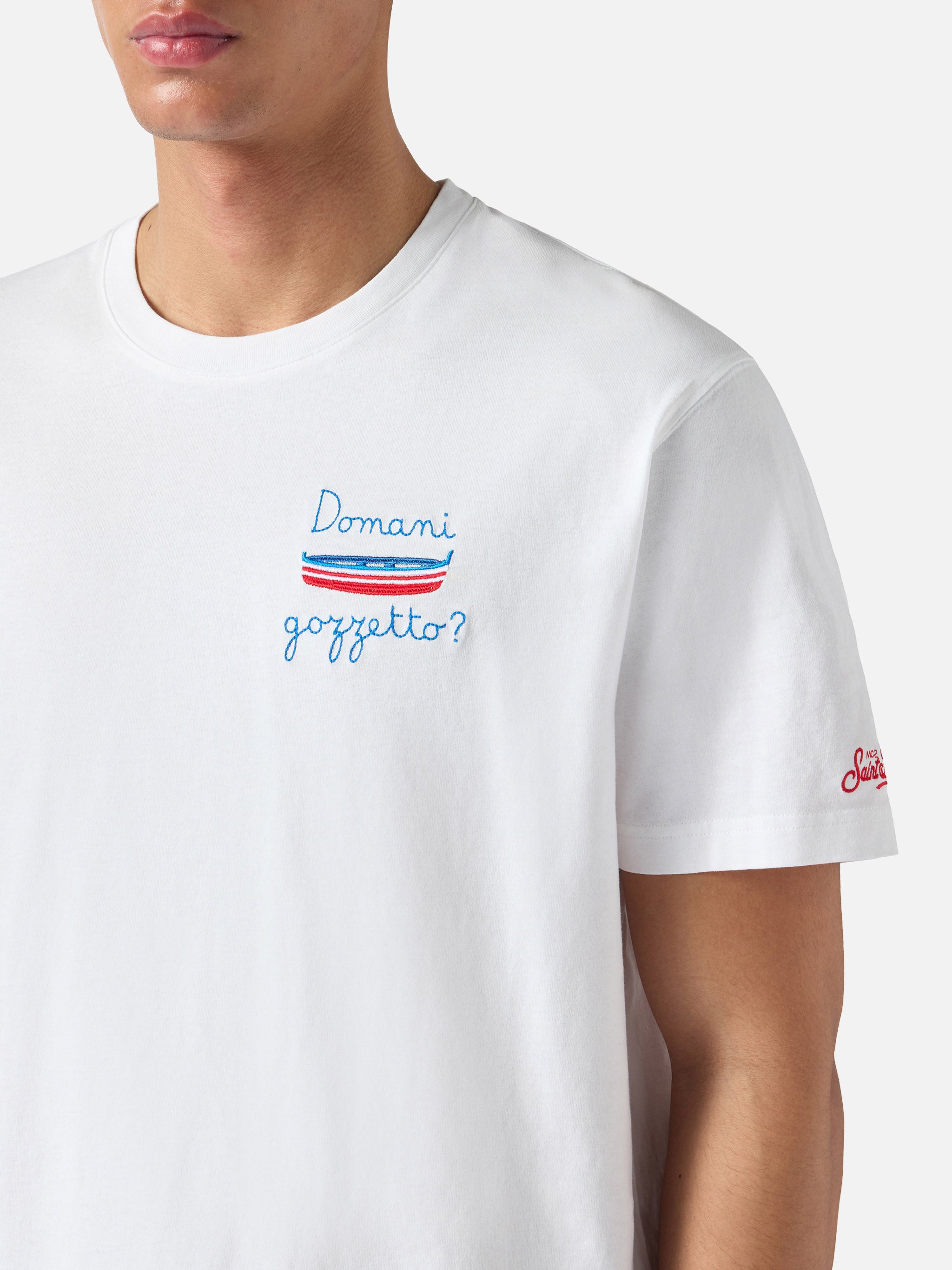 t-shirt-mc2-saint-barth-portofino-ricamo-domani-gozzetto-in-cotone-bianco image 2