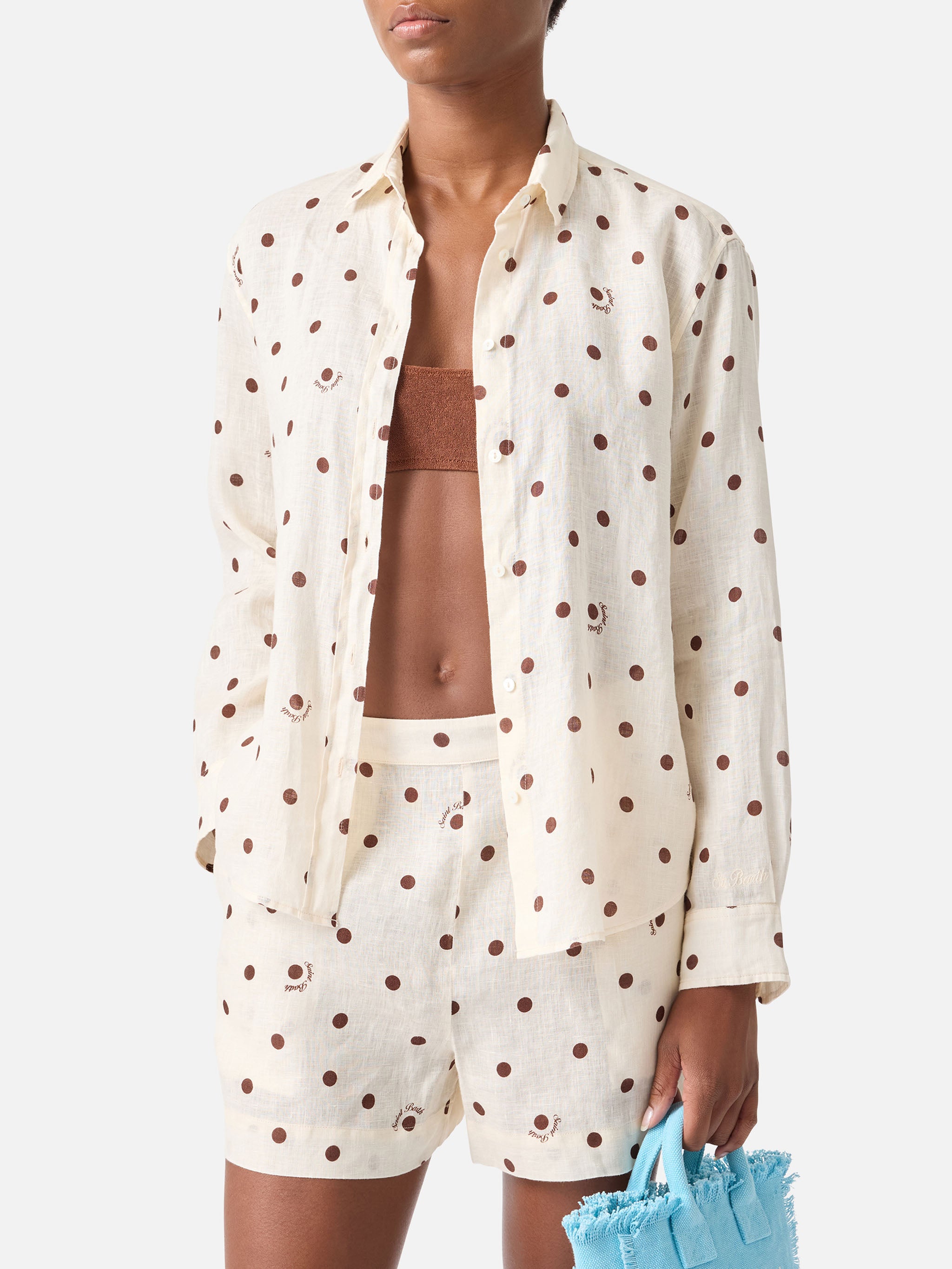 mc2-saint-barth-camicia-meredith-donna-in-lino-bianco-a-pois-marroni image 1