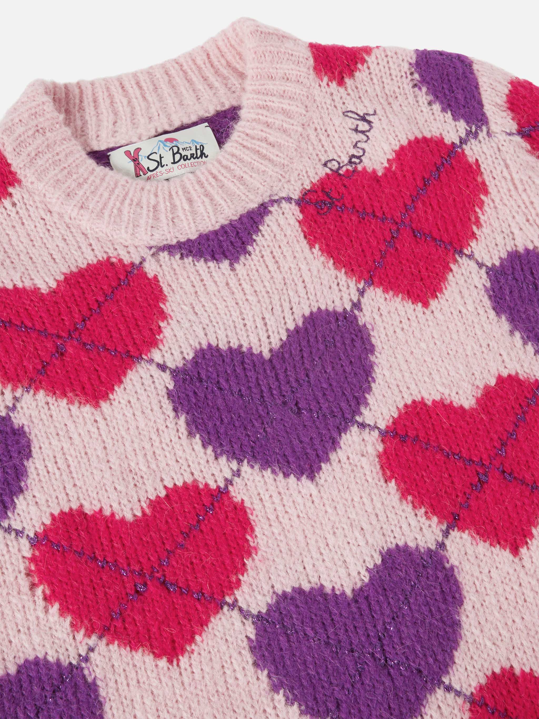 mc2-saint-barth-cutie-soft-abito-bambina-maglia-jacquard-argyle-rosa image 2
