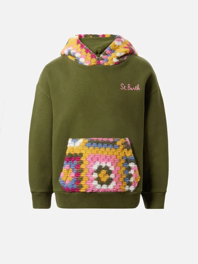 mc2-saint-barth-jeune-jr-felpa-con-cappuccio-bambina-verde-motivo-crochet image 1
