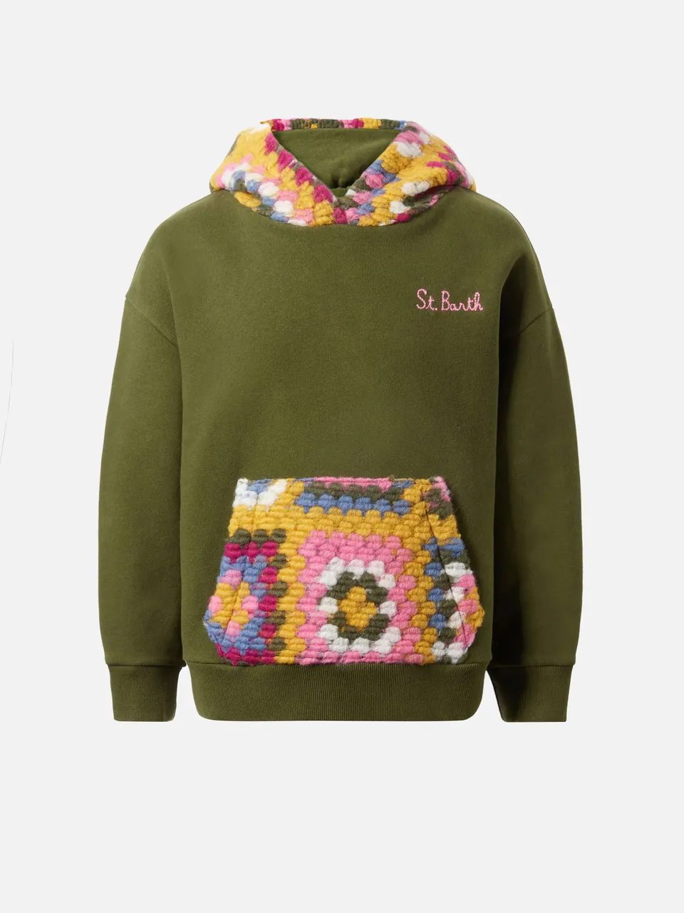 mc2-saint-barth-jeune-jr-felpa-con-cappuccio-bambina-verde-motivo-crochet image 1