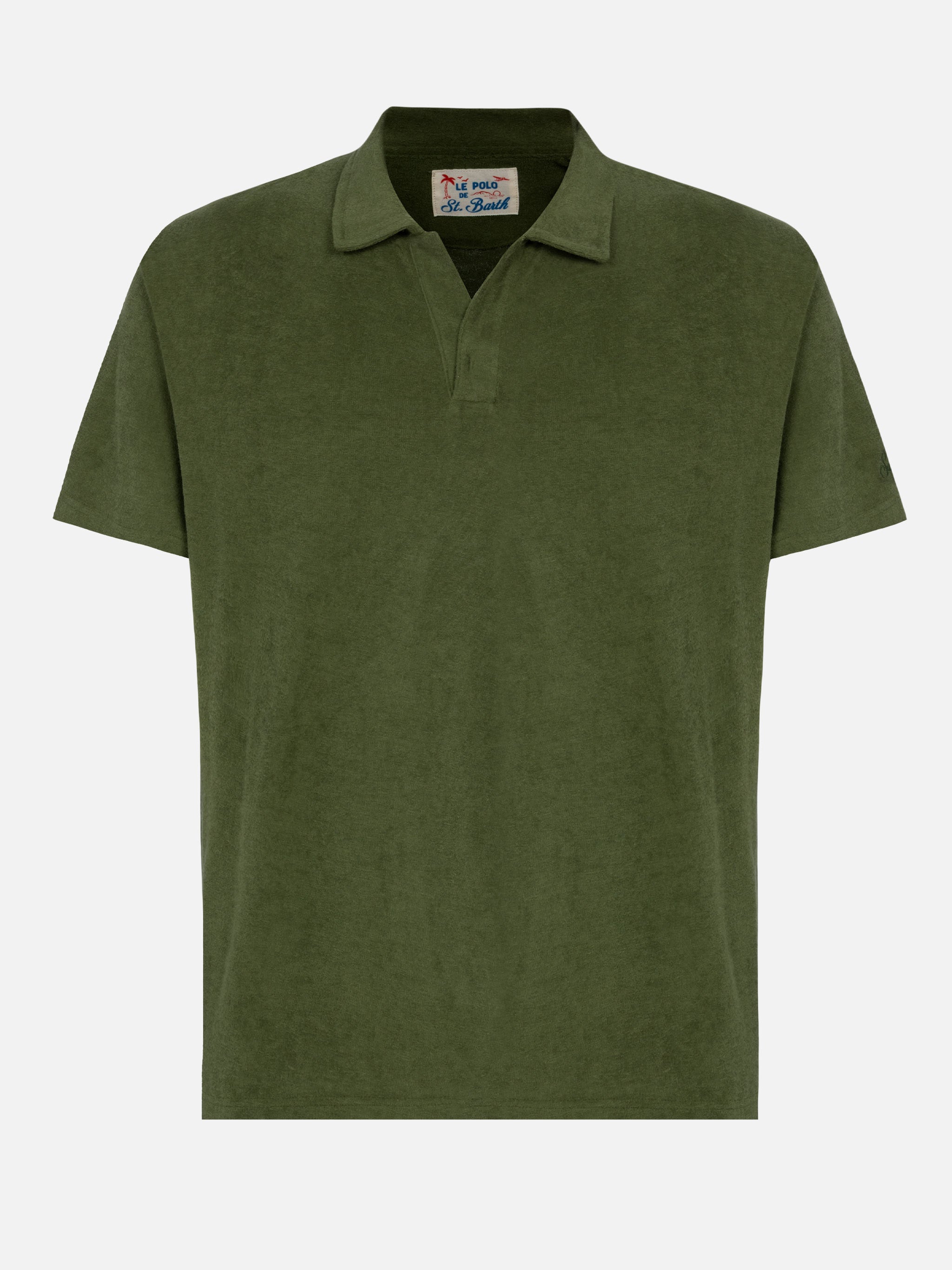 mc2-saint-barth-jeremy-polo-uomo-in-spugna-verde-militare-senza-bottoni image 4