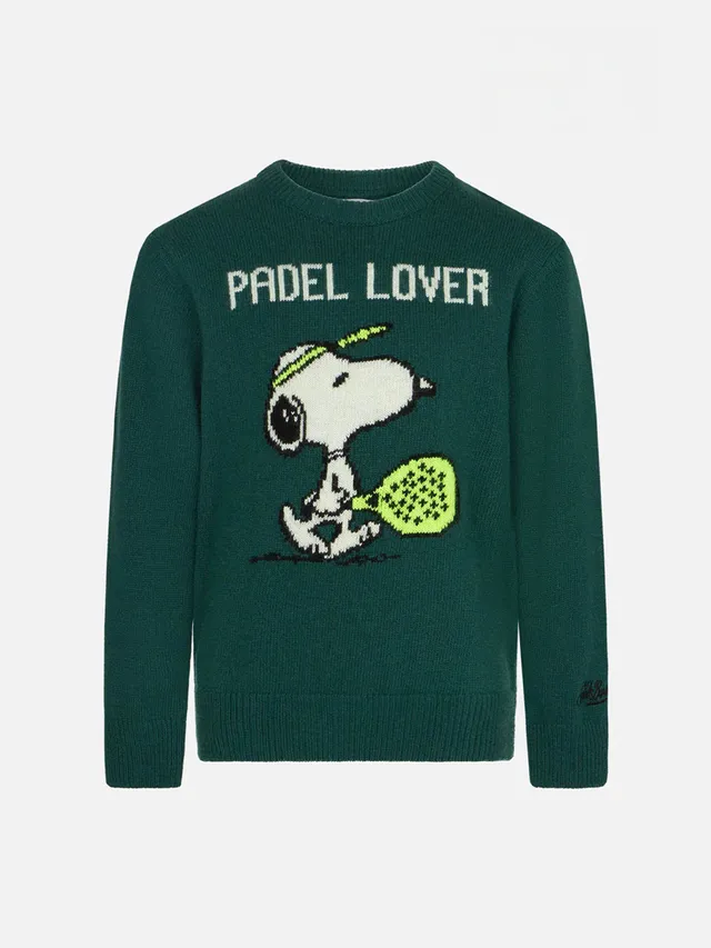 mc2-saint-barth-maglione-bambino-girocollo-verde-stampa-snoopy-peanuts image 1