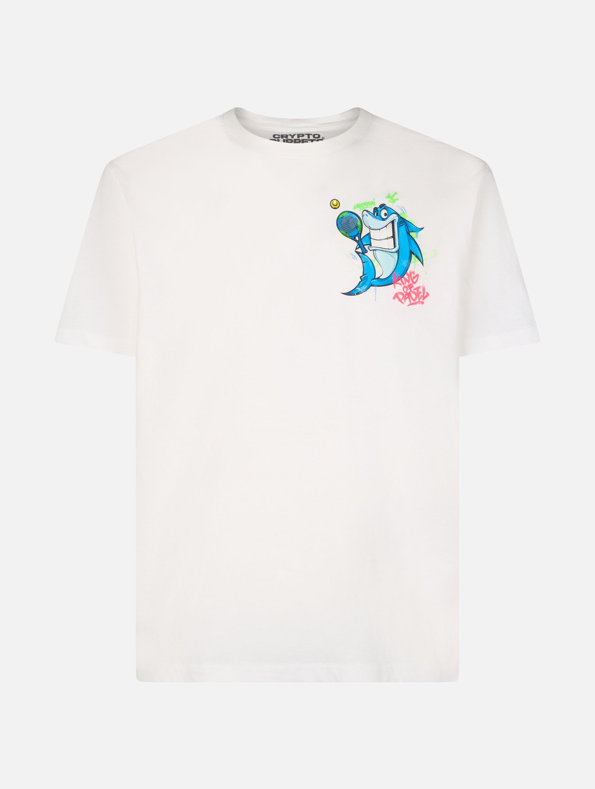 mc2-saint-barth-t-shirt-uomo-cotone-bianca-crypto-puppets-shark-padel-edizione-s image 4
