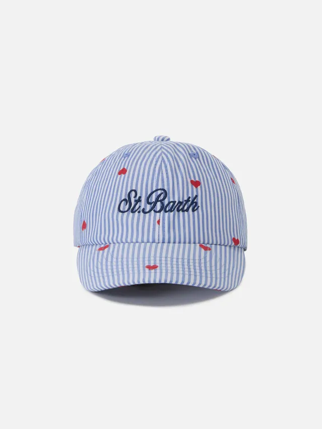 mc2-saint-barth-cappellino-baseball-per-bambino-con-visiera-in-cotone-a-righe-az image 1