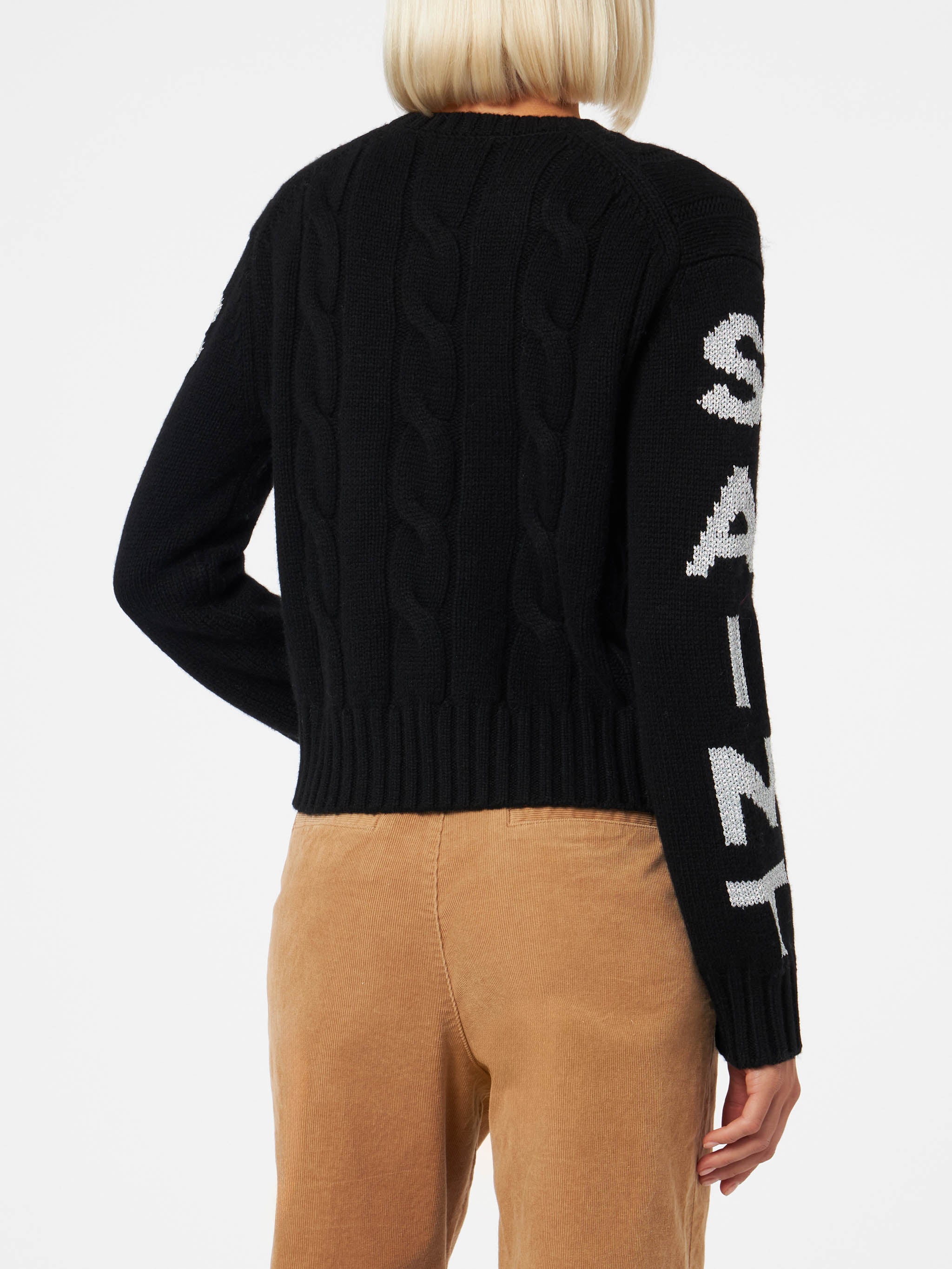mc2-saint-barth-malmo-maglia-girocollo-donna-nera-in-filato-misto-con-logo-lurex image 2