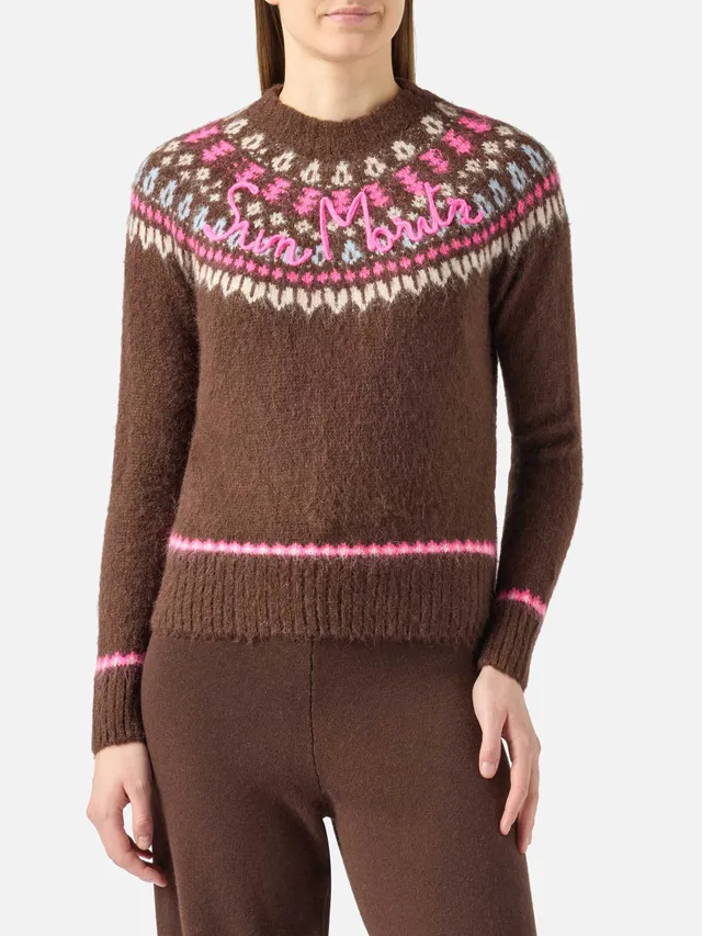 mc2-saint-barth-queen-nordic-soft-maglione-jacquard-fair-isle-marrone-sun-moritz image 1