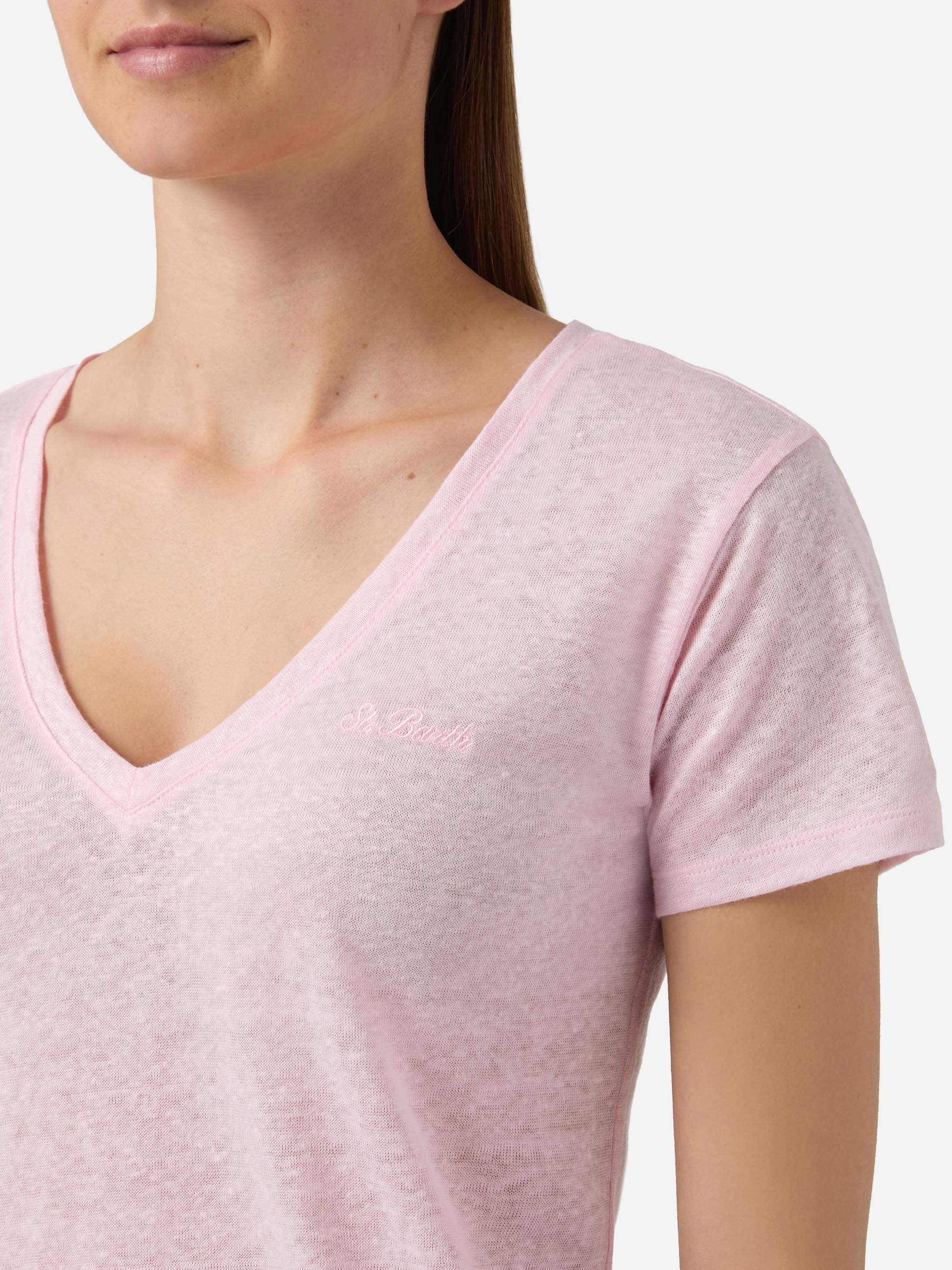 mc2-saint-barth-t-shirt-eloise-in-lino-rosa-con-logo-ricamato image 3