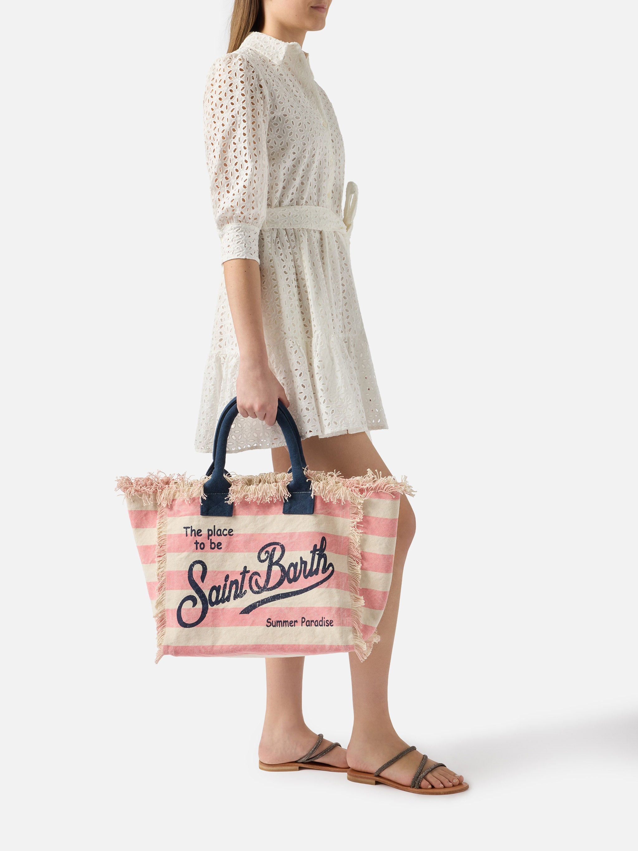 mc2-saint-barth-borsa-vanity-regular-donna-in-canvas-rosa-a-righe-orizzontali image 2