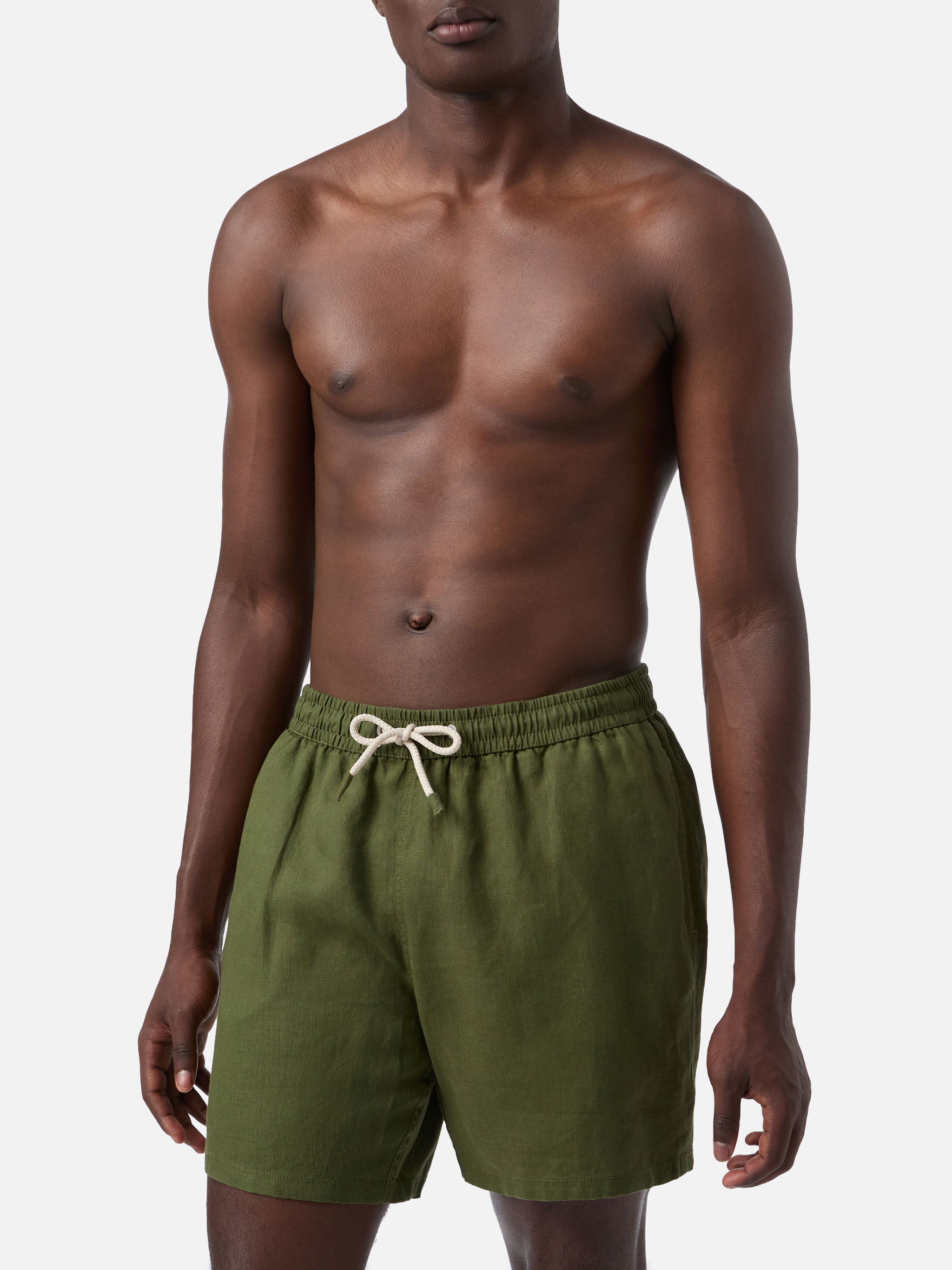 mc2-saint-barth-costume-mare-uomo-gustavia-in-lino-verde-militare-tinta-unita image 3