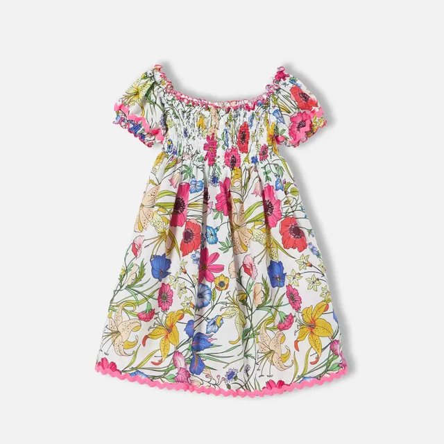 mc2-saint-barth-abito-bambina-maniche-a-sbuffo-stampa-fiori-bianco image 1