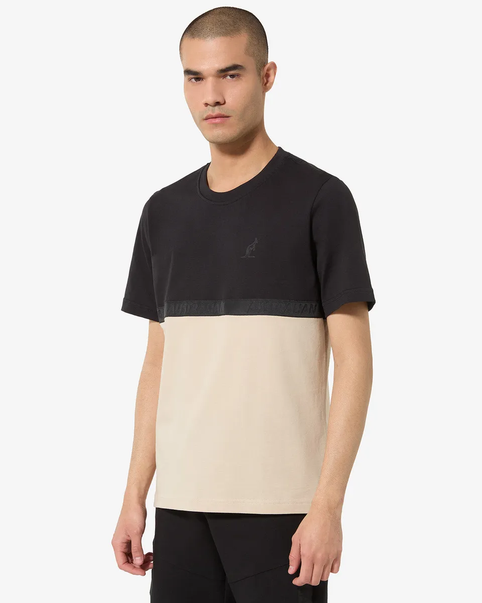 australian-color-block-t-shirt-in-cotone-sabbia-logo-rifrangente image 1