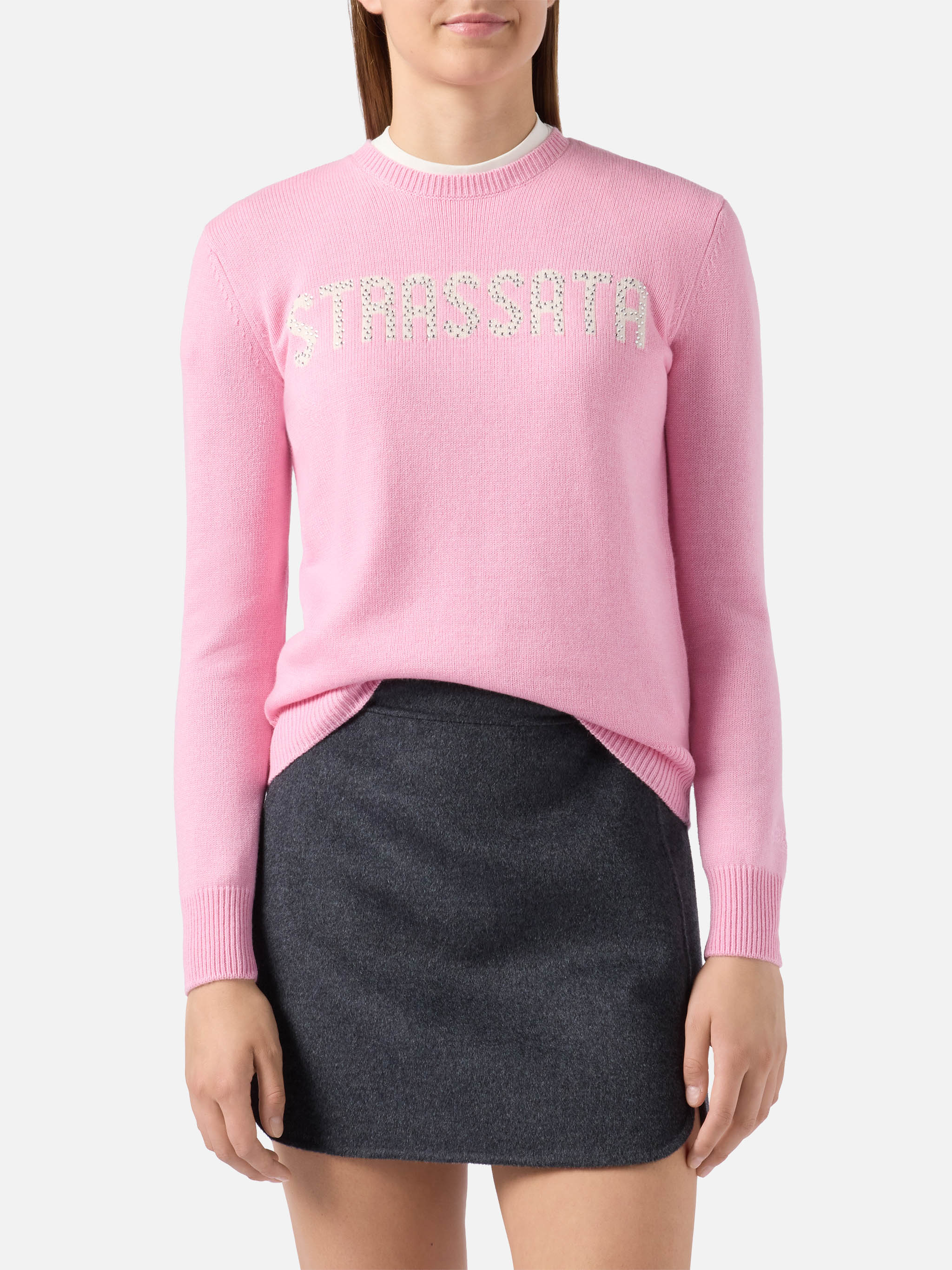 mc2-saint-barth-new-queen-maglione-donna-in-misto-cashmere-rosa-con-scritta-stra image 1