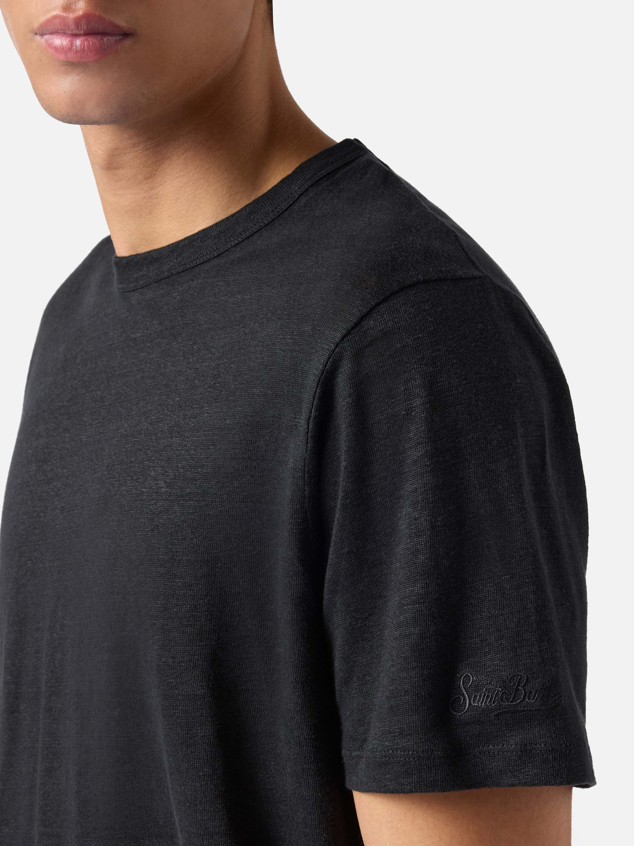 mc2-saint-barth-ecstasea-t-shirt-uomo-in-puro-lino-nero-con-logo-ricamato image 3