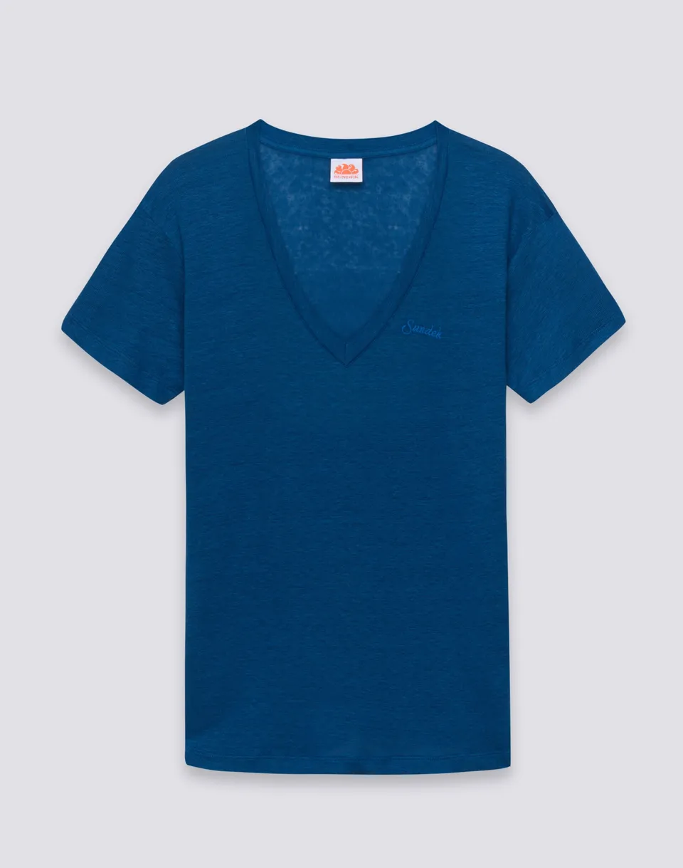sundek-t-shirt-donna-mezze-maniche-in-lino image 1