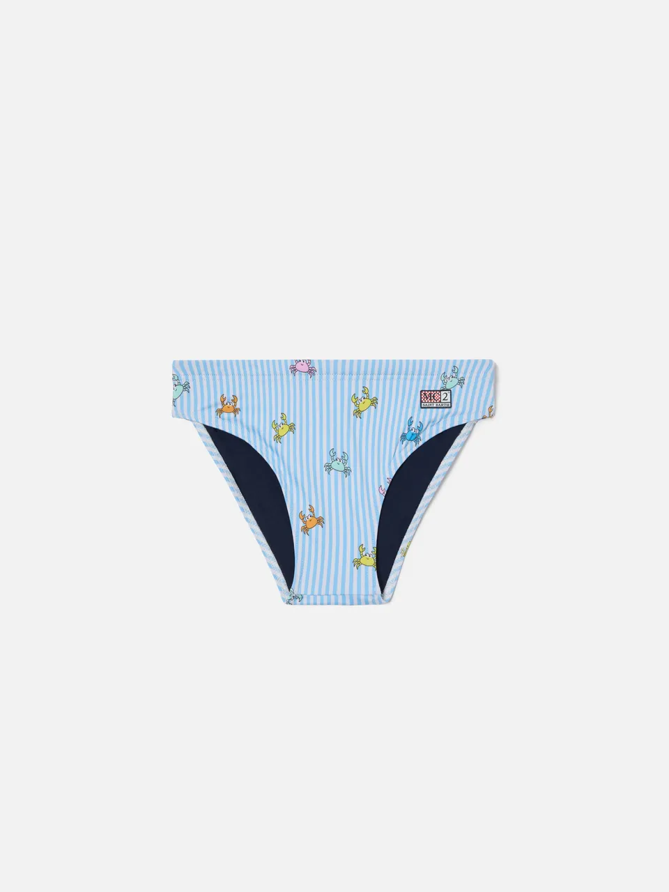 mc2-saint-barth-billy-slip-mare-bambino-rigato-bianco-azzurro-stampa-granchietti image 1