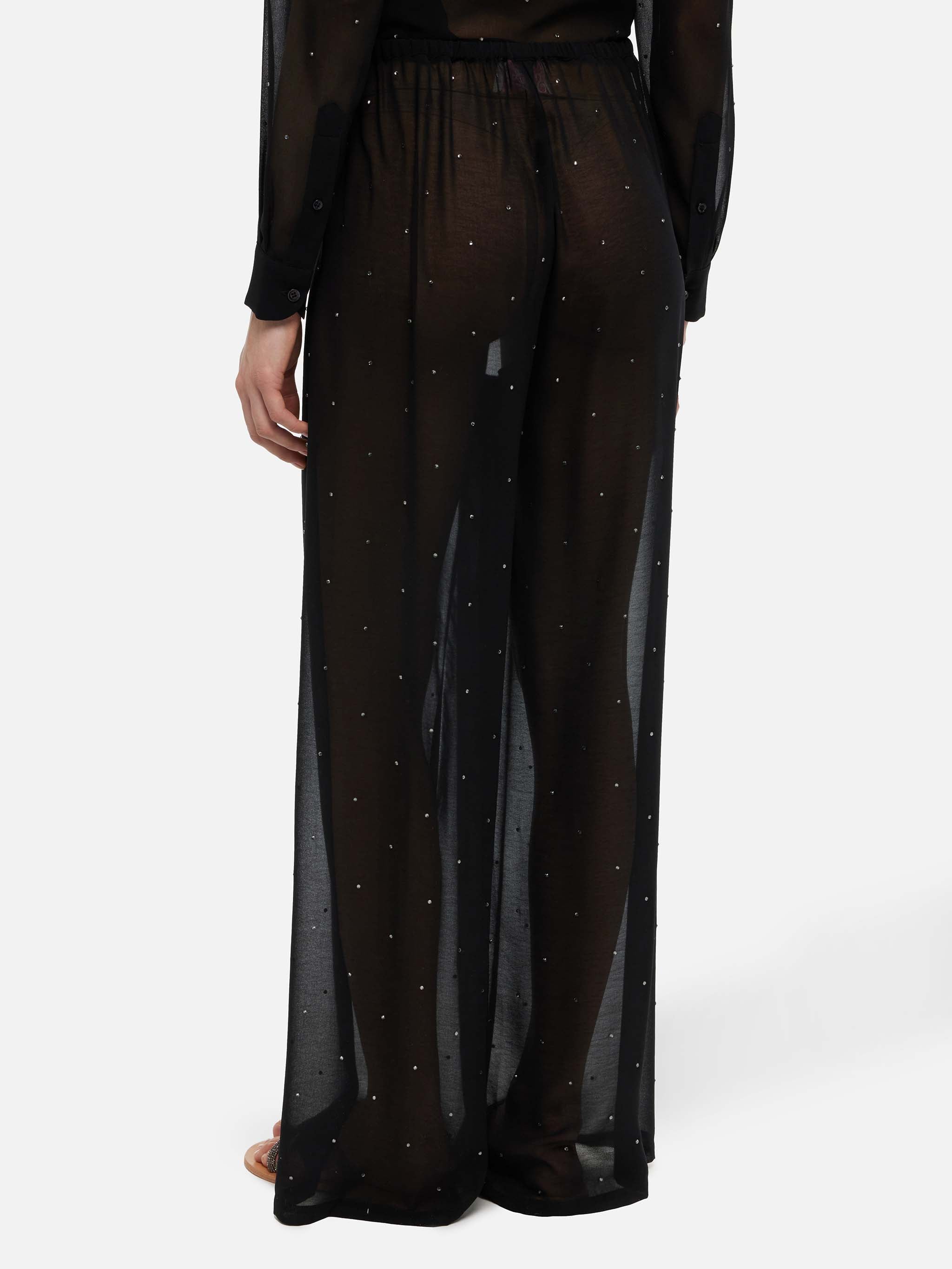 mc2-saint-barth-amalia-pantaloni-donna-georgette-nera-strass-gamba-larga image 5