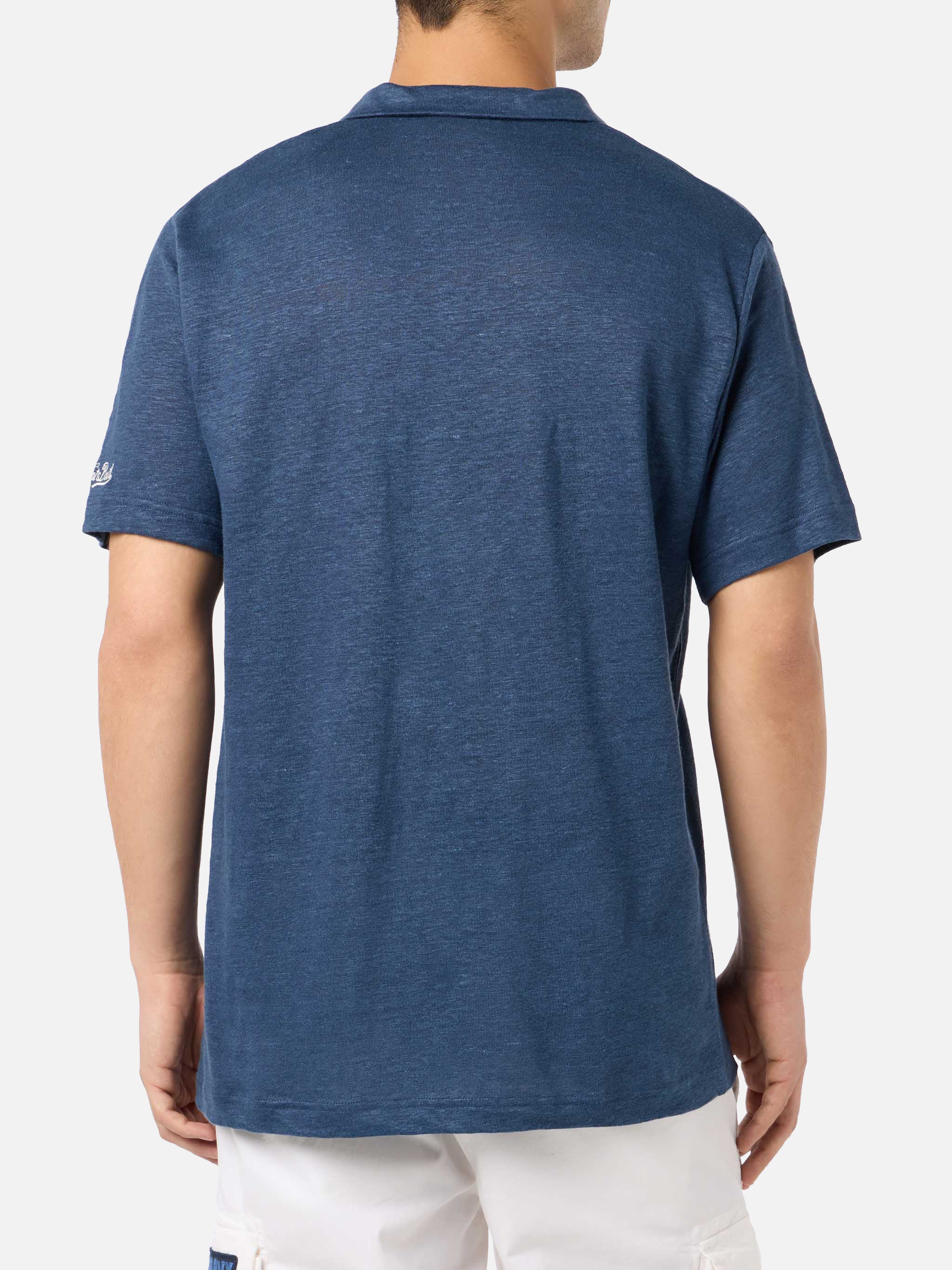 mc2-saint-barth-polo-fraser-uomo-in-lino-blu-navy-senza-bottoni image 3