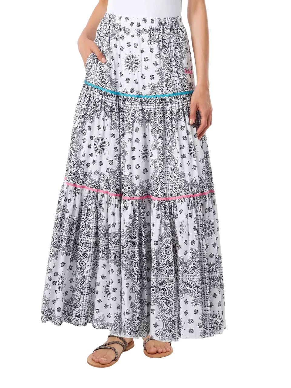 mc2-saint-barth-eloise-gonna-lunga-donna-cotone-stampa-bandana-bianca image 1