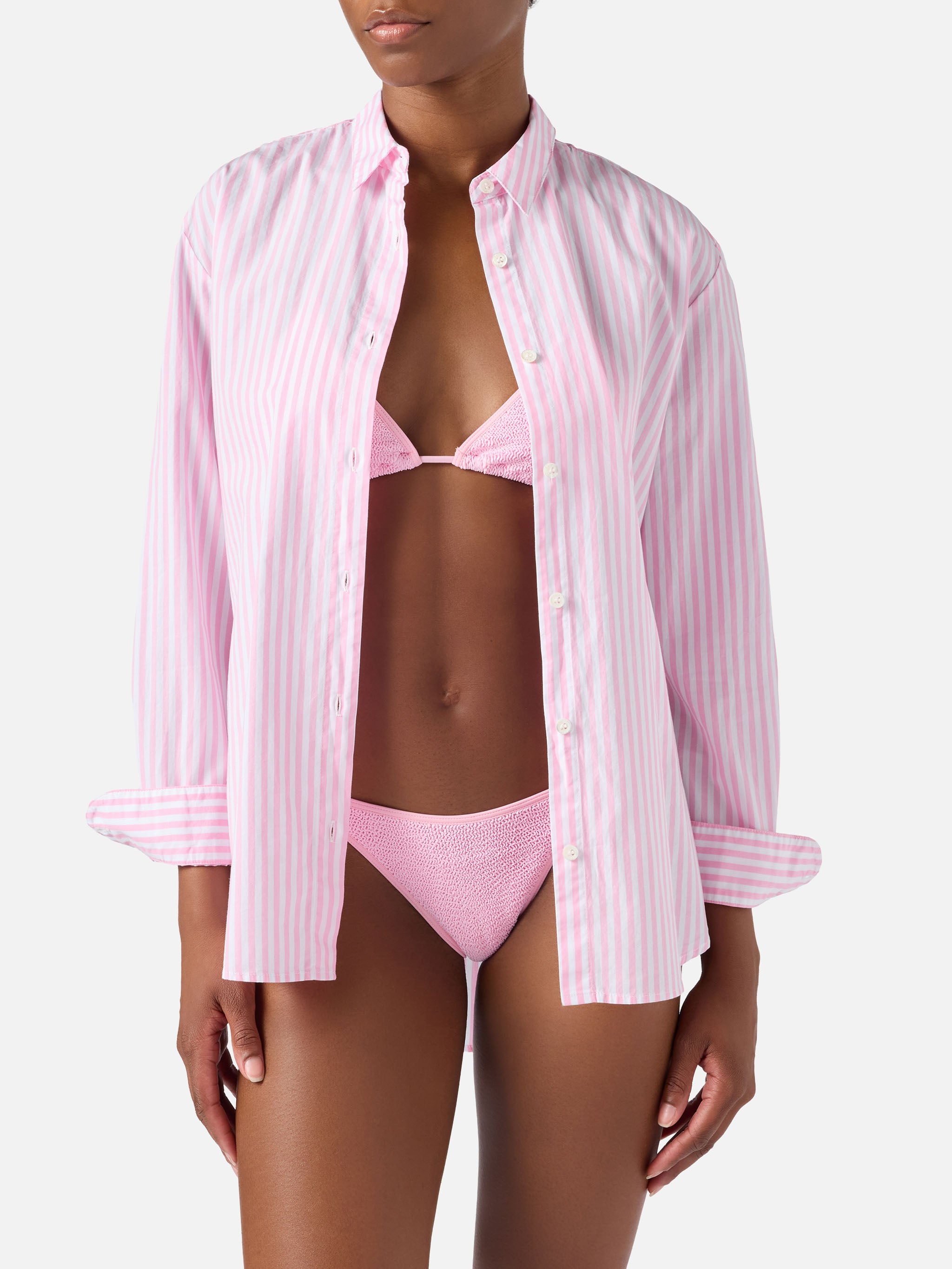 mc2-saint-barth-camicia-brigitte-a-righe-rosa-con-stampa-snoopy-special-edition image 2