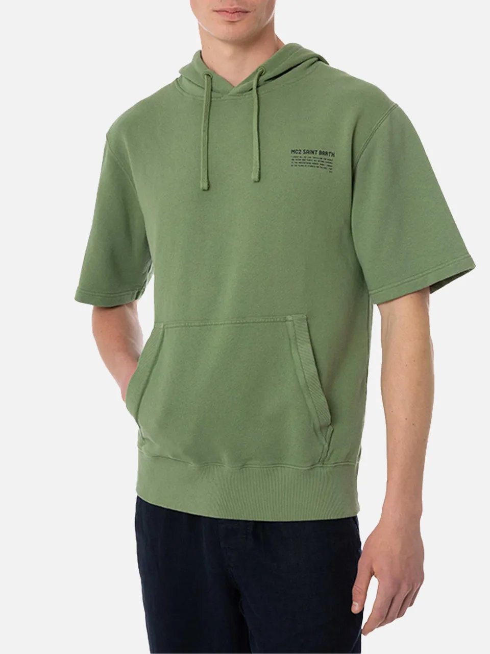 mc2-saint-barth-mike-felpa-uomo-maniche-corte-verde-con-cappuccio image 1