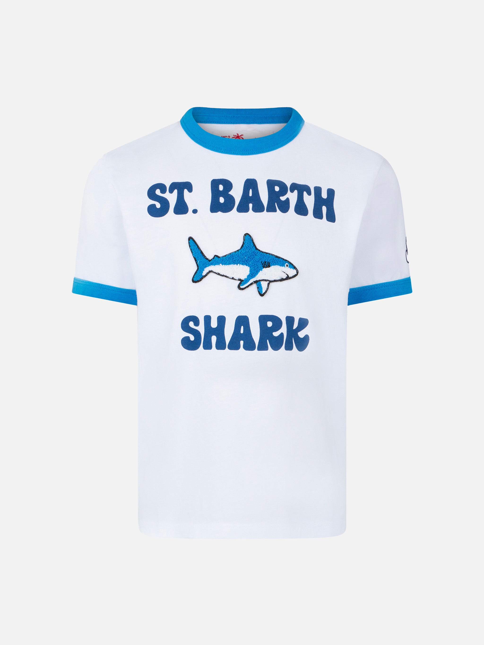 mc2-saint-barth-ecstasea-t-shirt-bambino-cotone-bianco-stampa-squalo image 1