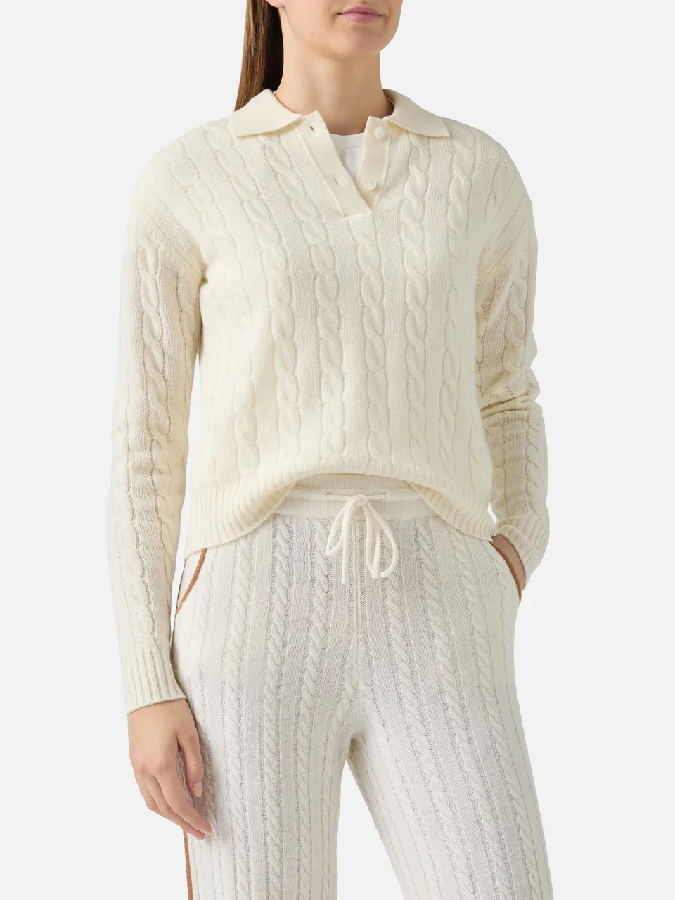 mc2-saint-barth-savoy-maglione-polo-treccia-lana-merino-bianco-donna image 1