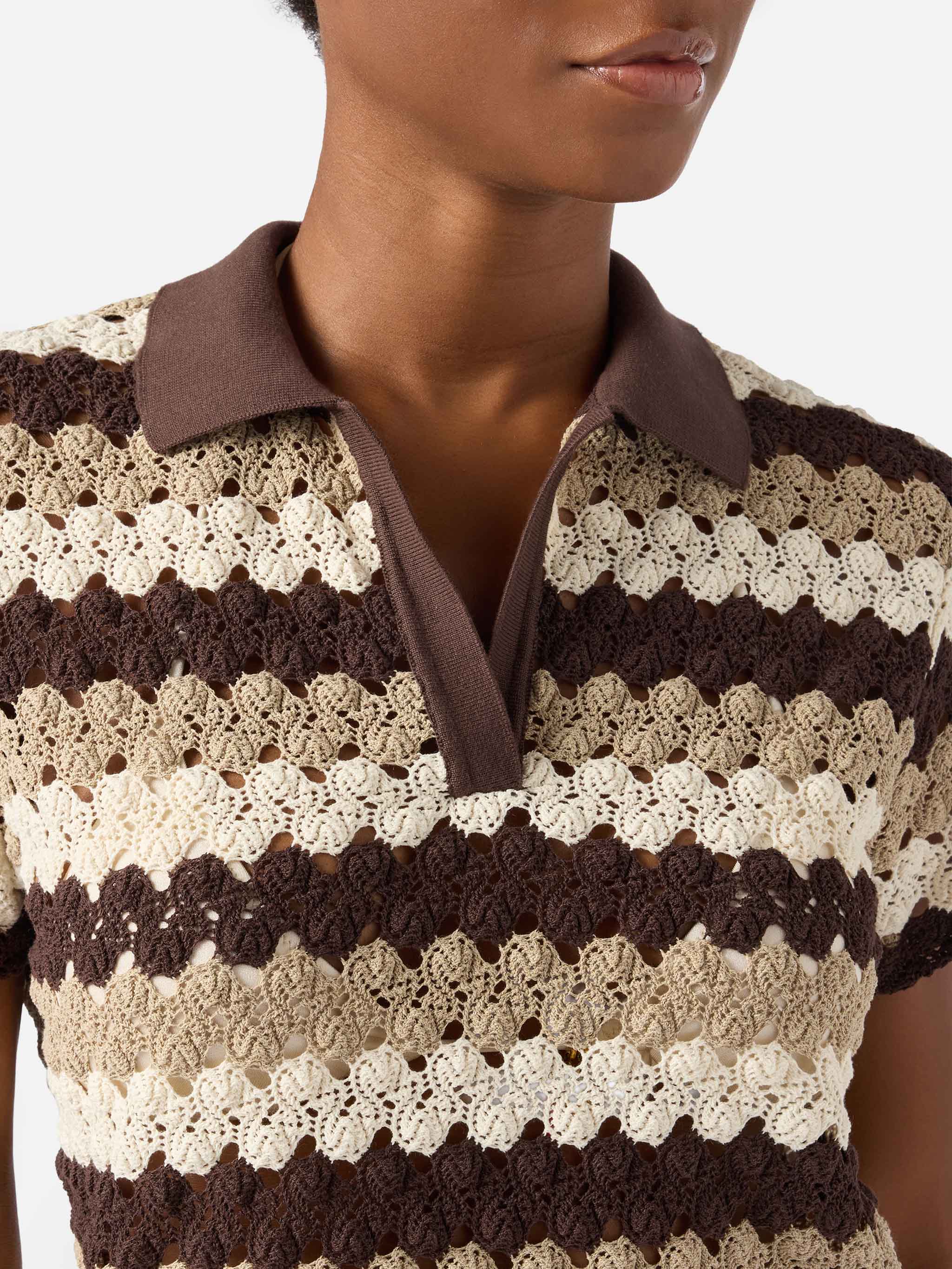 mc2-saint-barth-lala-polo-donna-crochet-a-righe-marrone-beige-panna image 3