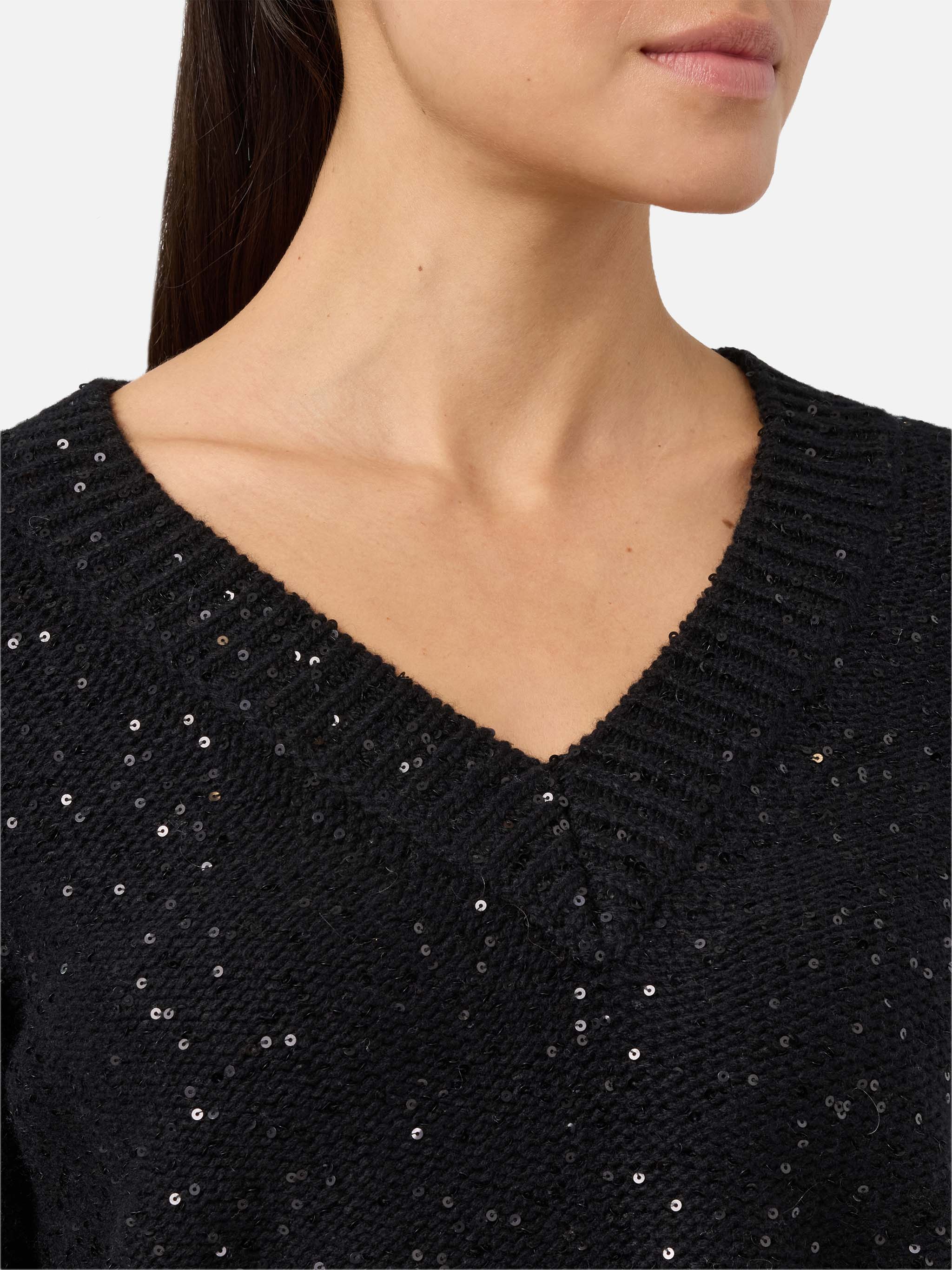 mc2-saint-barth-maglione-donna-scollo-a-v-nero-con-paillettes-lana-e-cashmere image 2