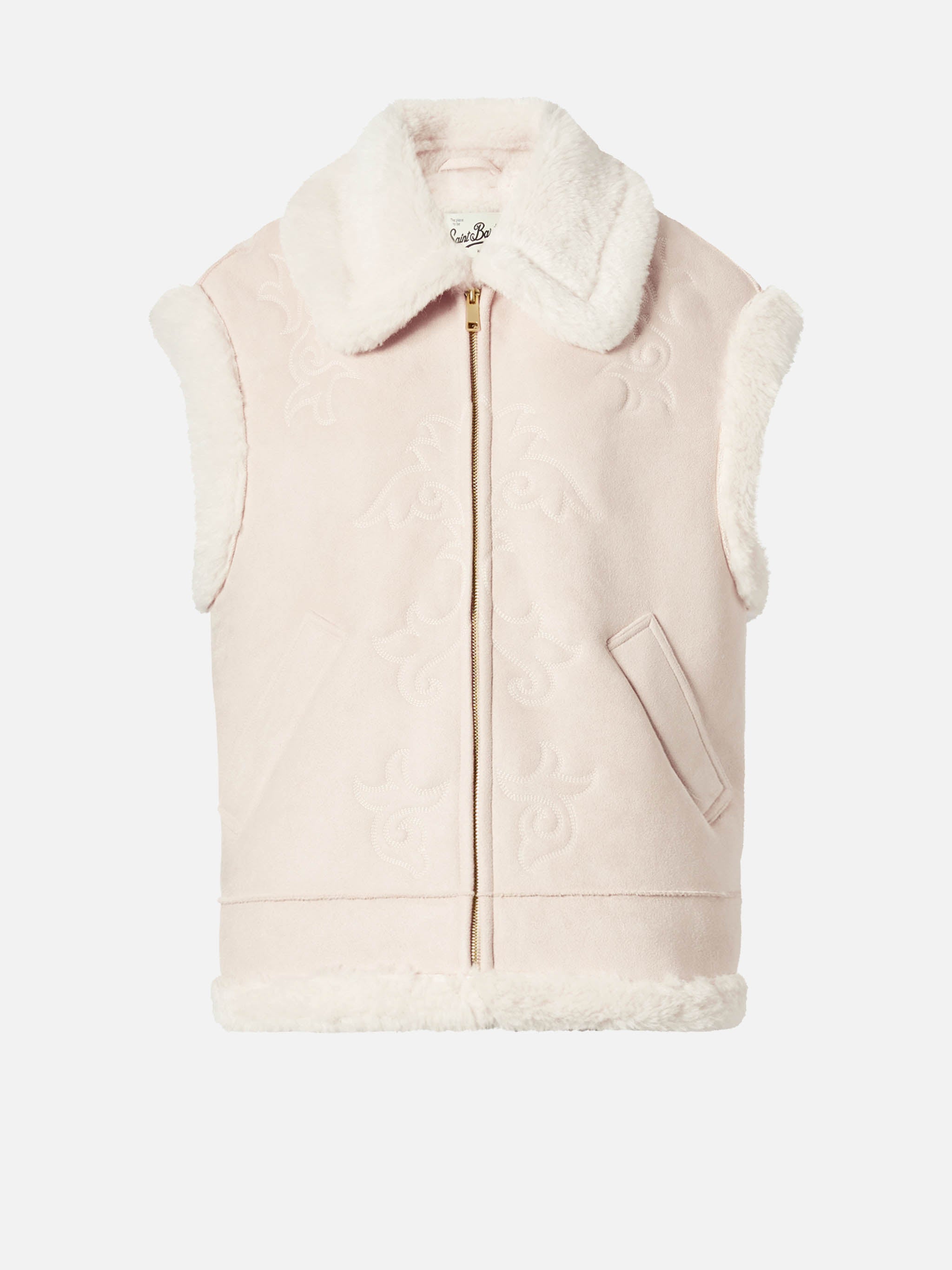 mc2-saint-barth-gilet-hesketh-donna-eco-montone-beige-ricamo-texano image 7