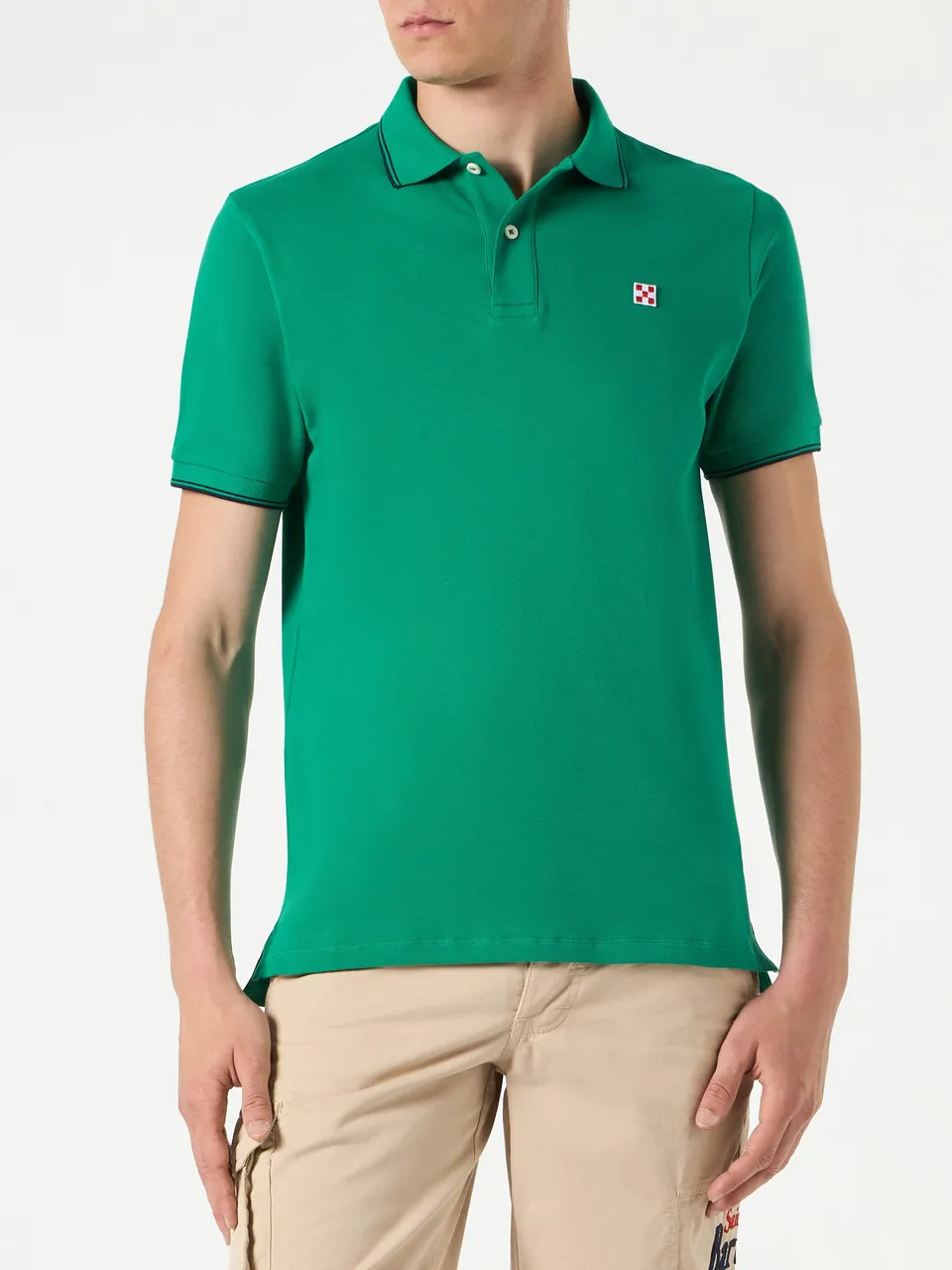polo-mc2-saint-barth-in-piquet-di-cotone-stretch-verde-con-logo-ricamato image 1