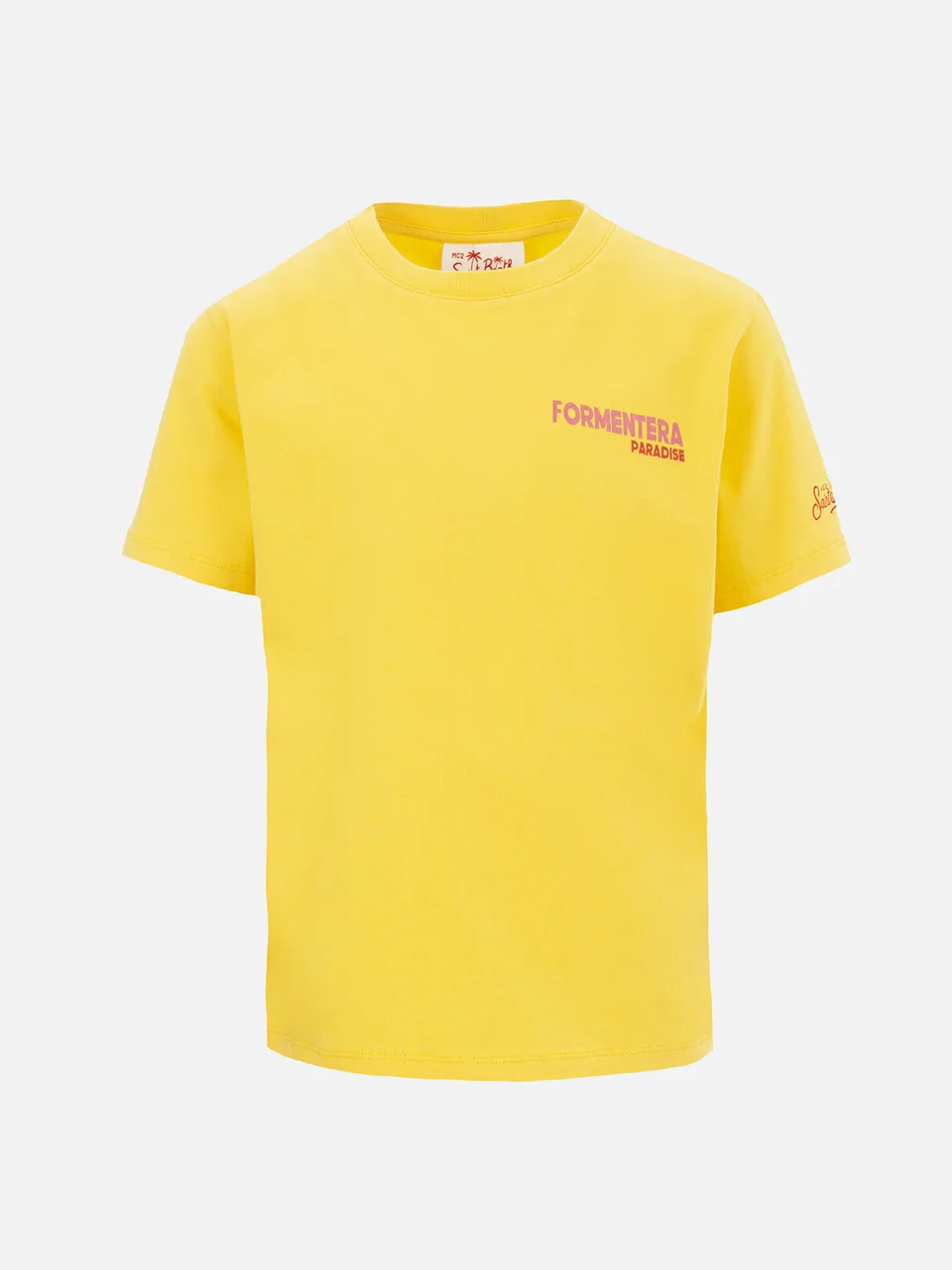 mc2-saint-barth-t-shirt-boy-formentera-in-cotone-gialla-con-stampa-cartoline image 1