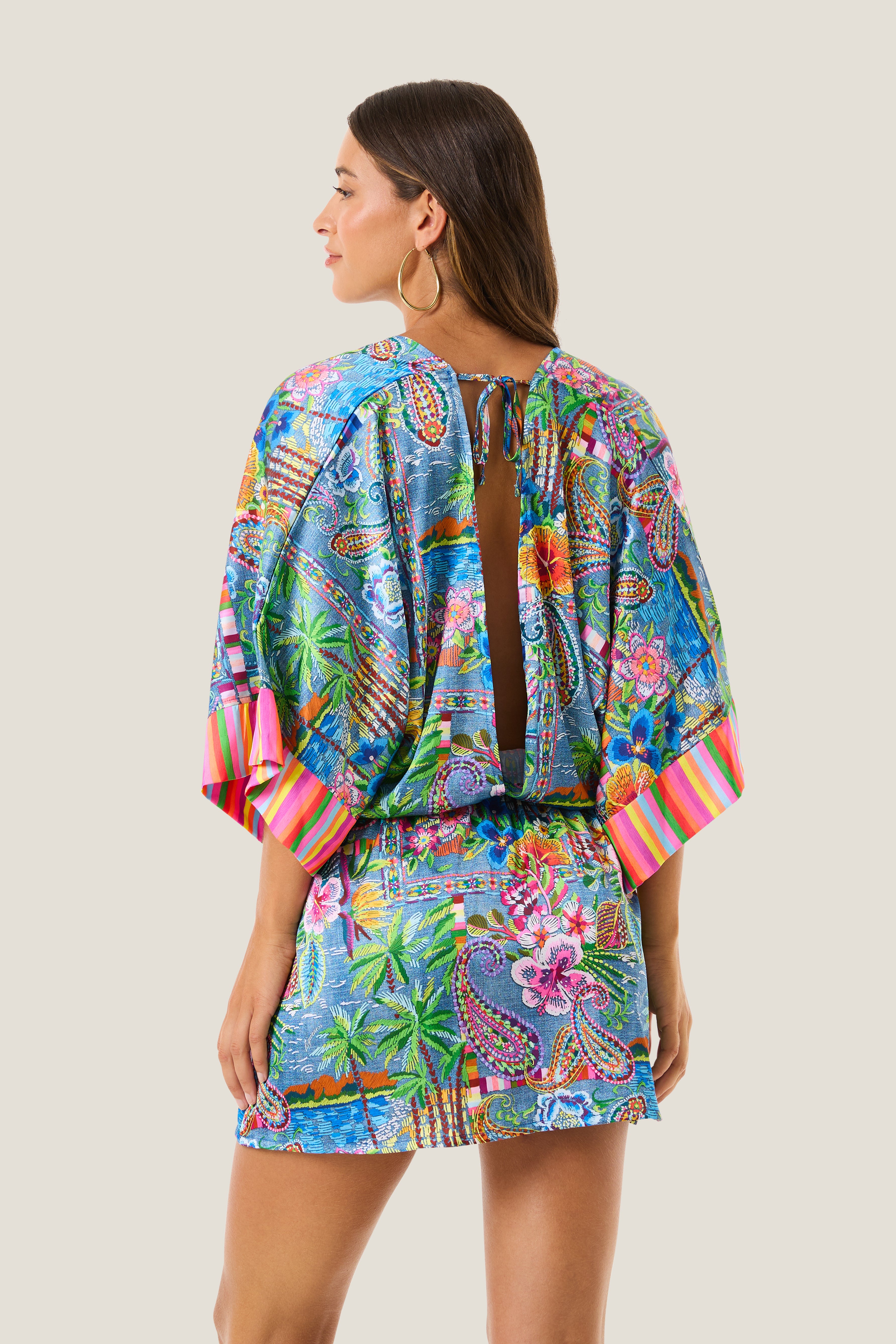 4giveness-vestito-corto-scollo-v-manica-3-4-denim-mexican-cover-up-donna image 2
